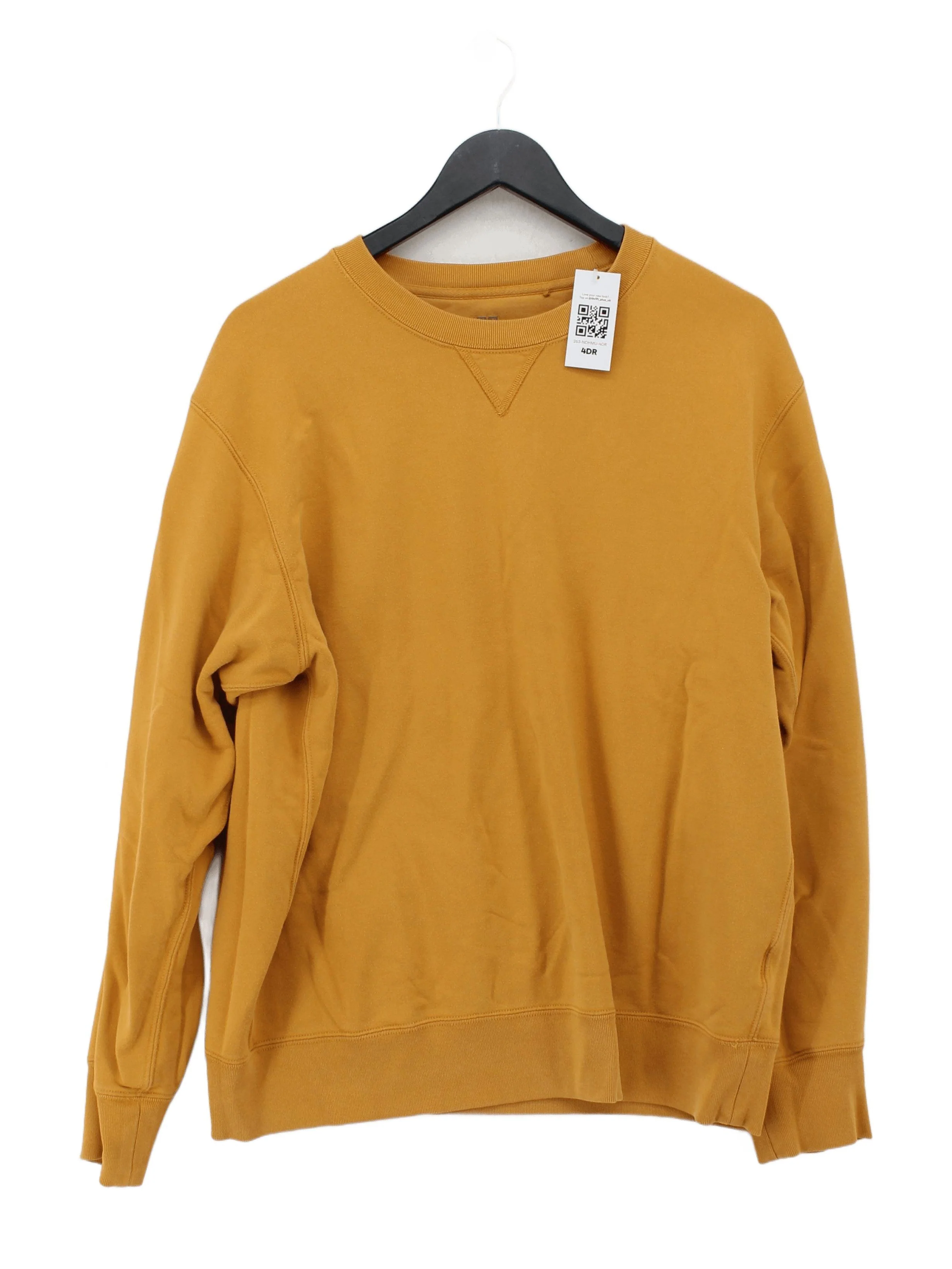 Uniqlo Men's Hoodie L Yellow 100% Cotton Pullover