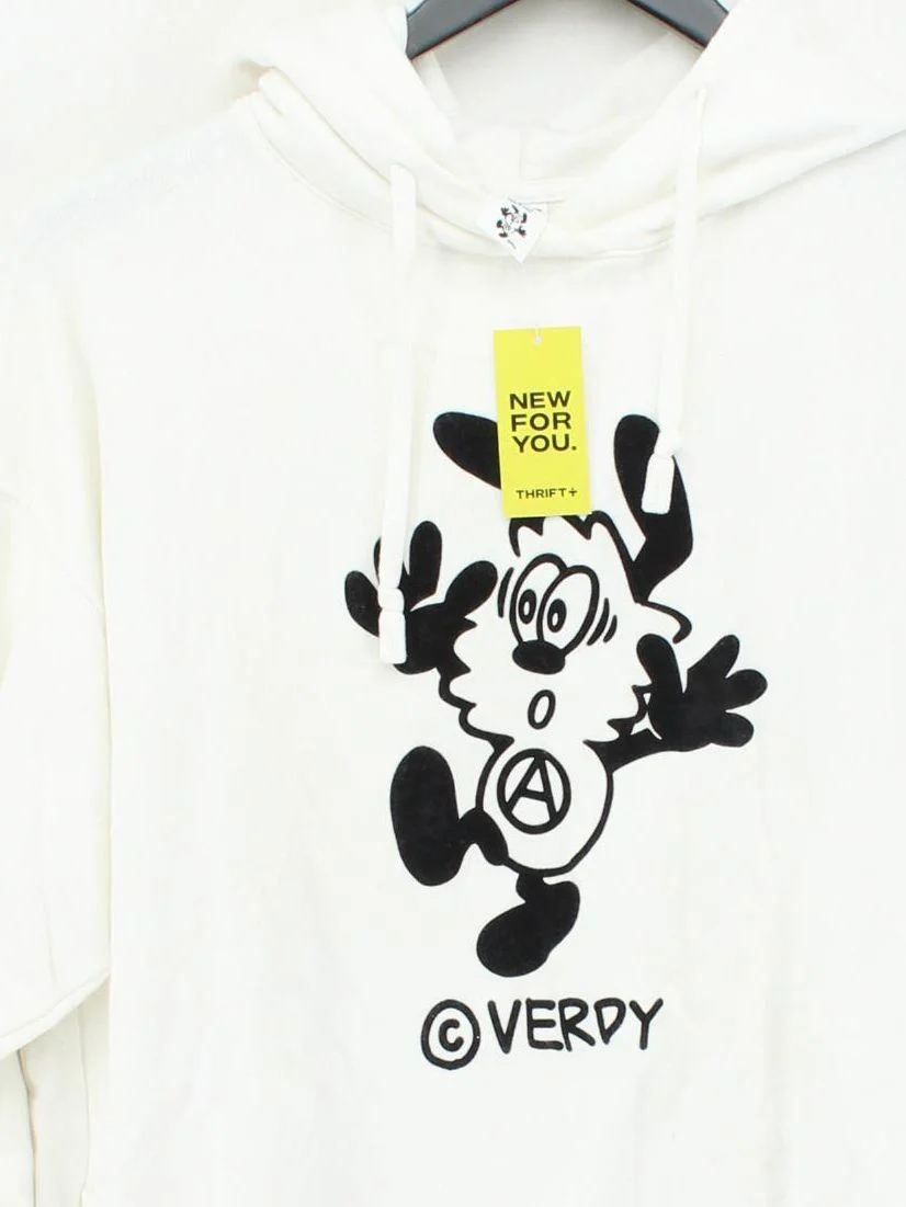 Uniqlo Men's Hoodie S White Graphic Cotton with Polyester Pullover - Image 3