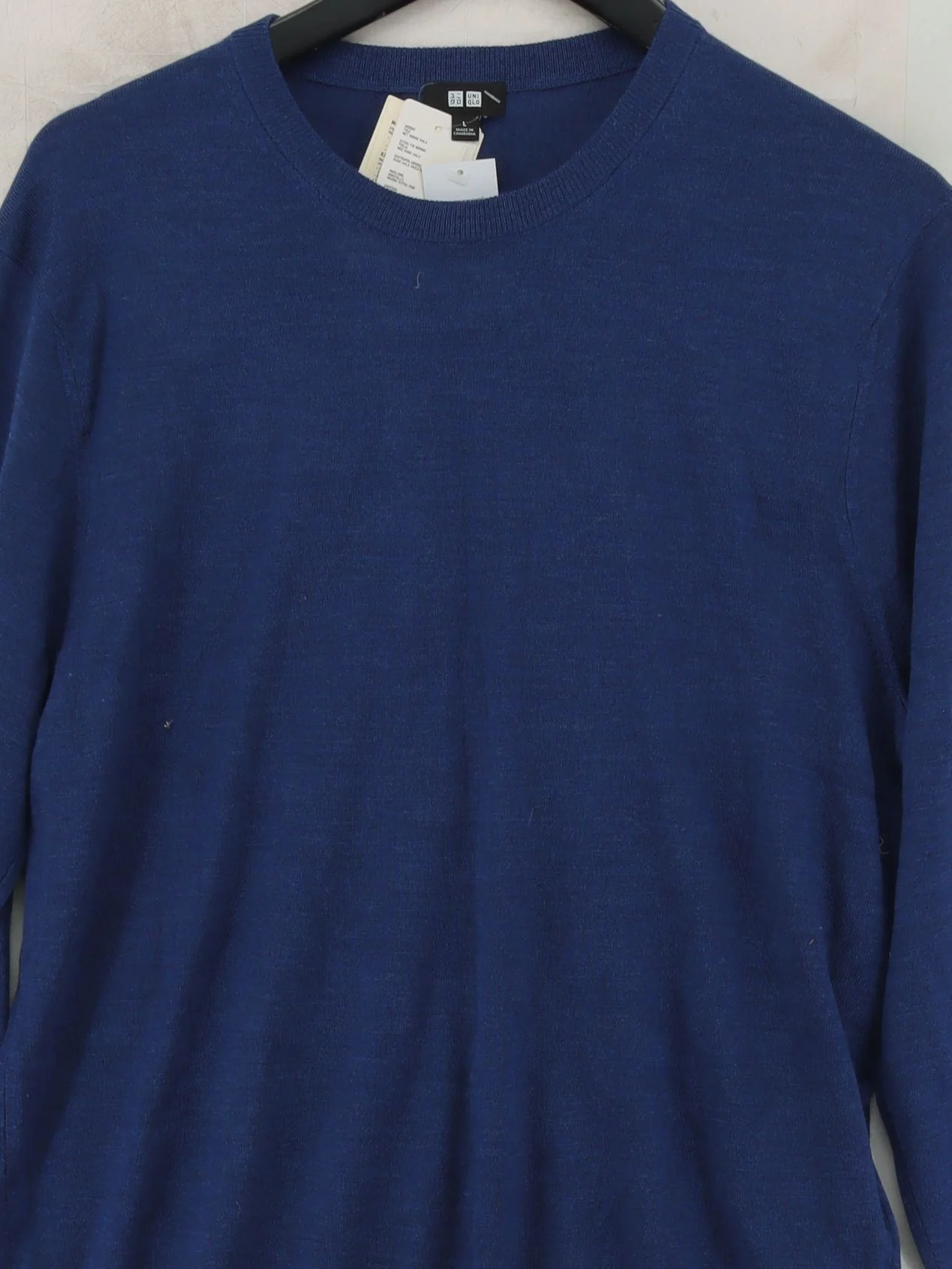 Uniqlo Men's Jumper L Blue 100% Wool Crew Neck Pullover New with tags - Image 3