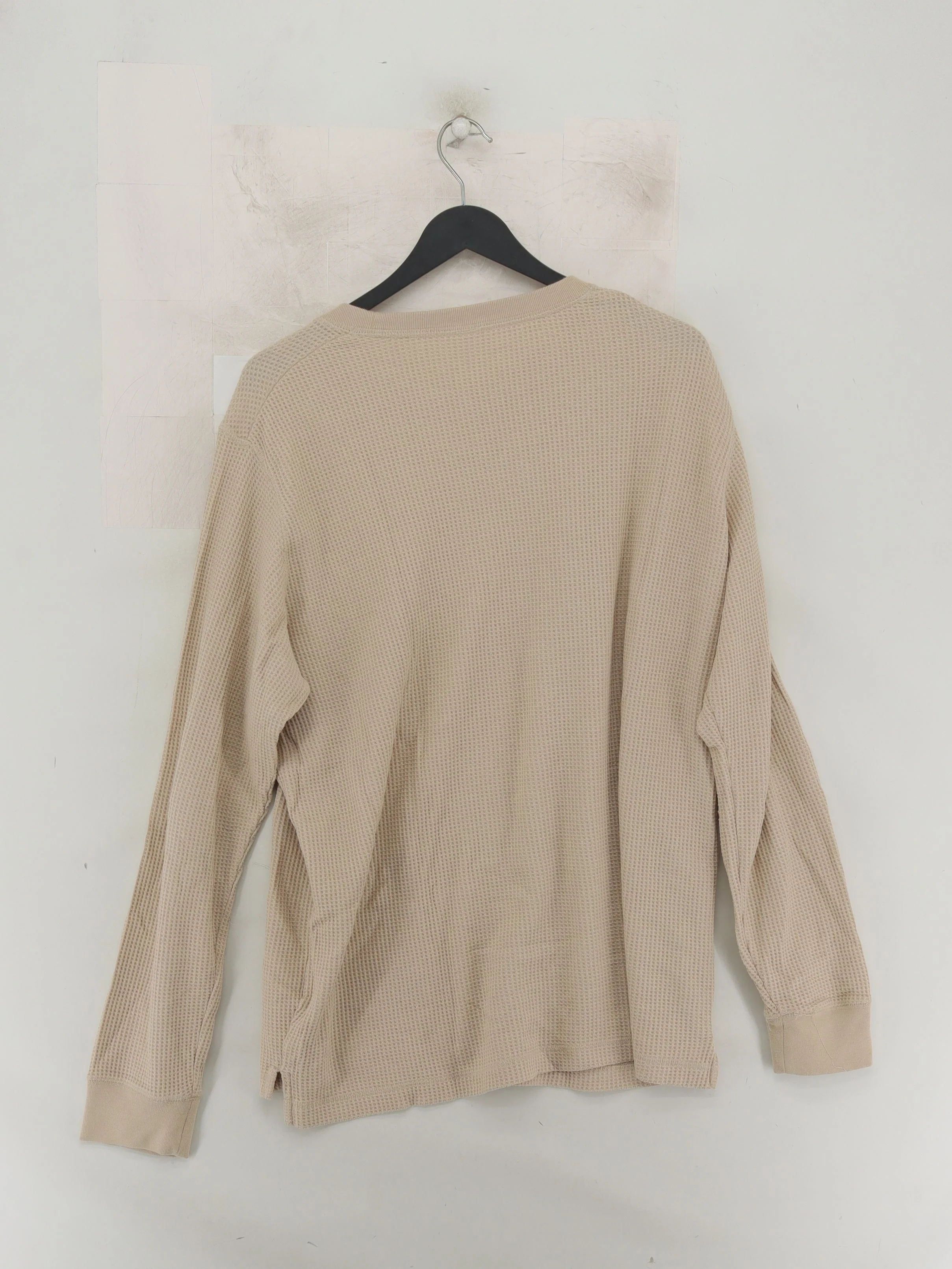 Uniqlo Men's Jumper L Cream Cotton with Polyester Round Neck Pullover - Image 2