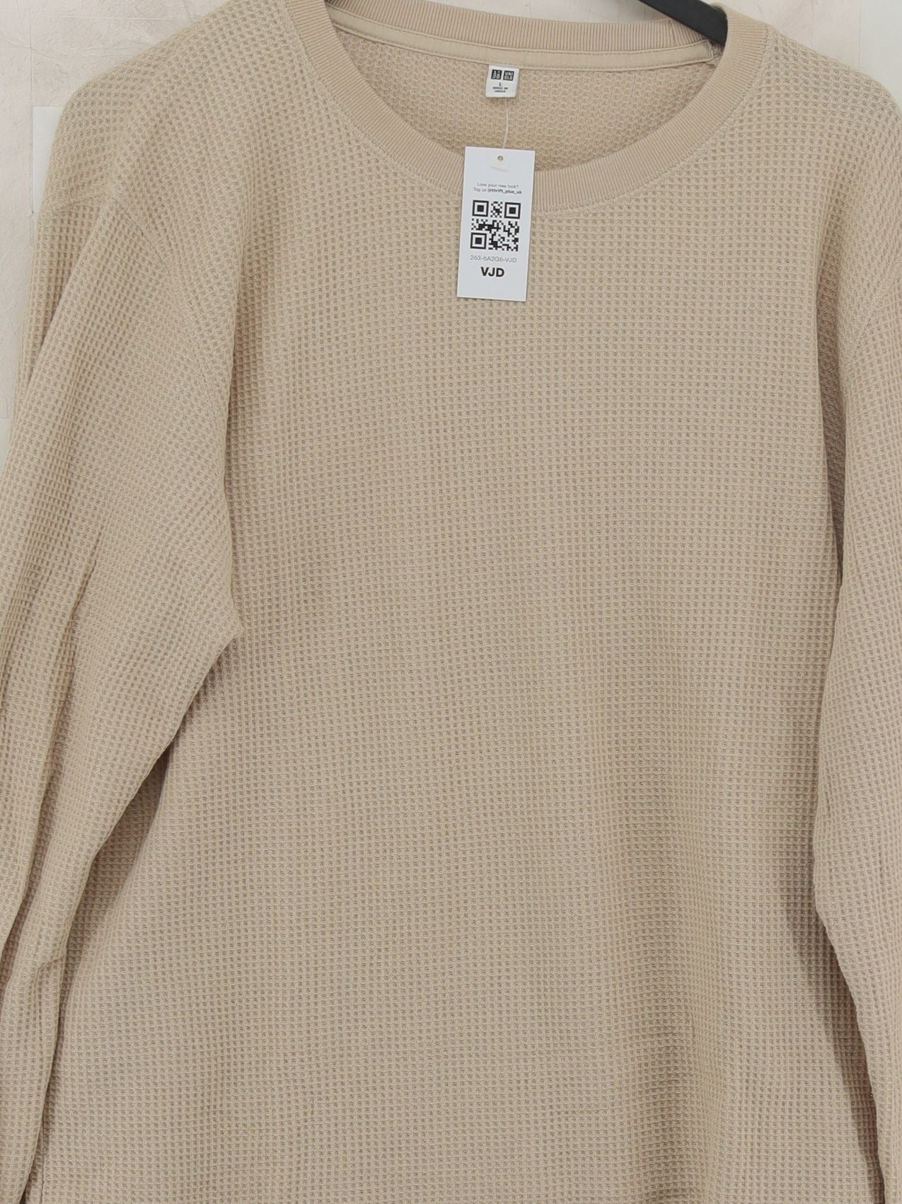 Uniqlo Men's Jumper L Cream Cotton with Polyester Round Neck Pullover - Image 3