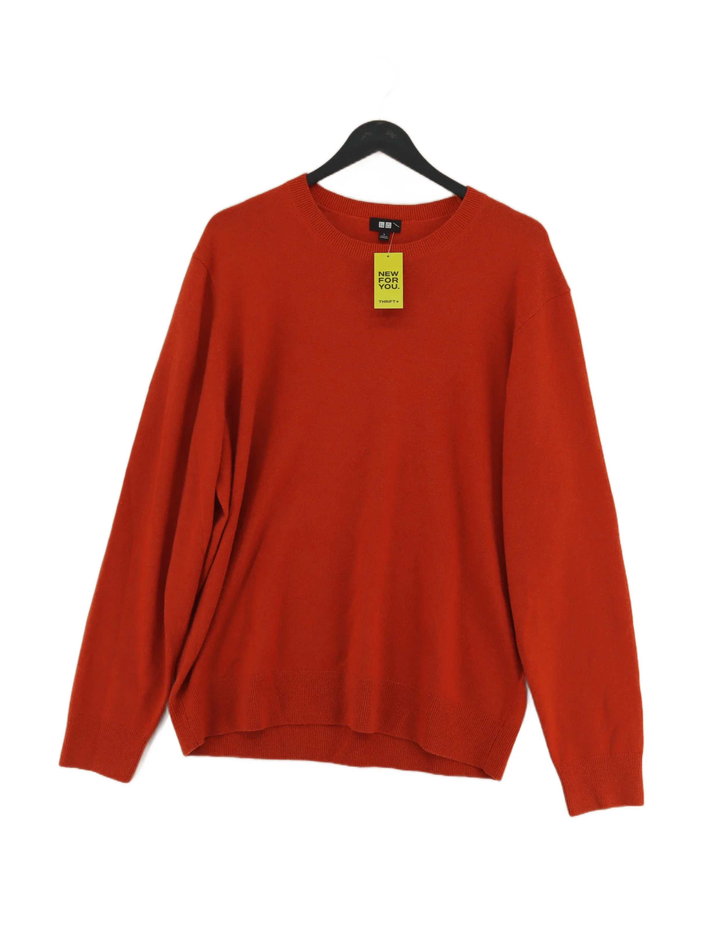 Uniqlo Men's Jumper L Orange 100% Cashmere Crew Neck Pullover