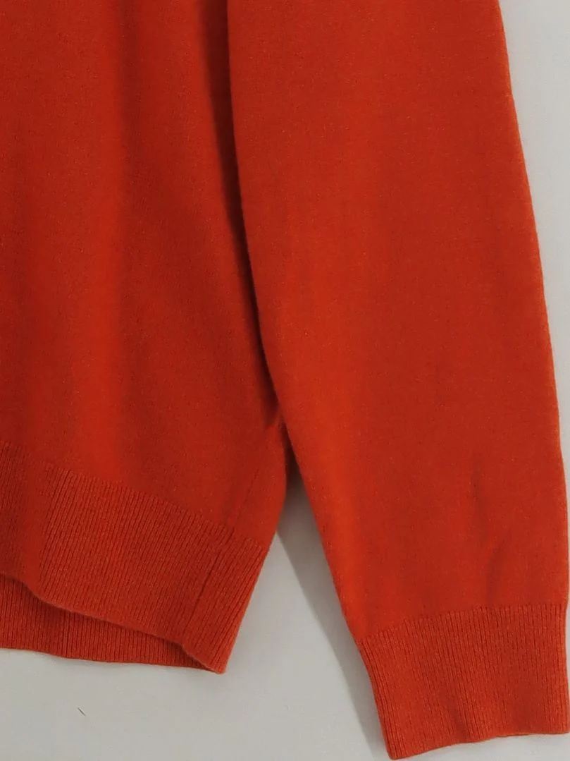 Uniqlo Men's Jumper L Orange 100% Cashmere Crew Neck Pullover - Image 4