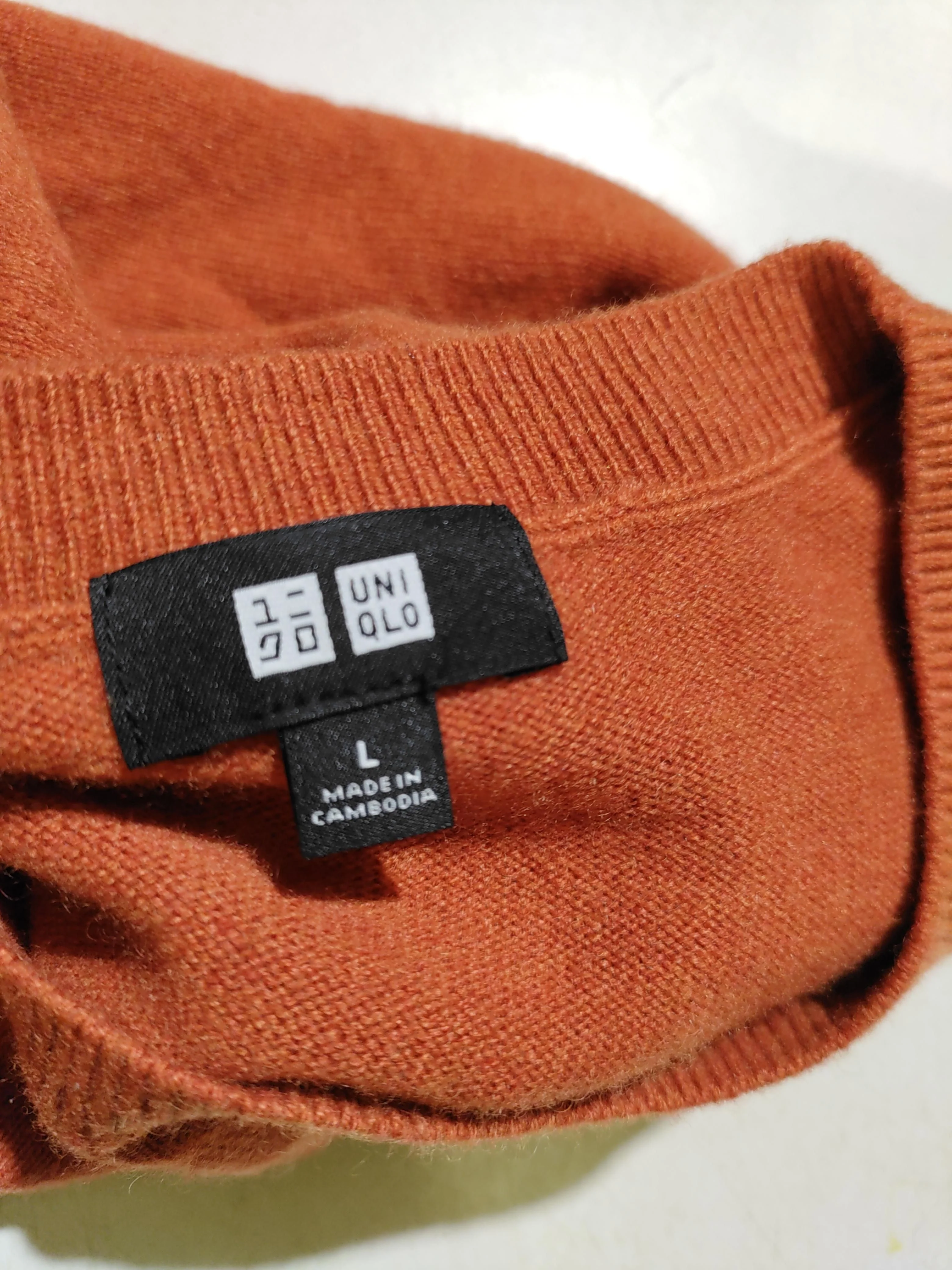 Uniqlo Men's Jumper L Orange 100% Cashmere Crew Neck Pullover - Image 5