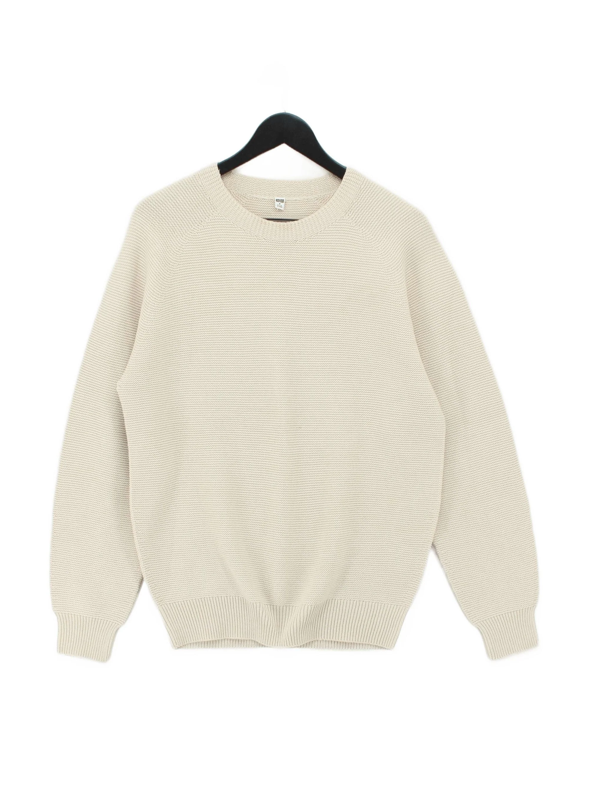 Uniqlo Men's Jumper M Cream Acrylic with Cotton Crew Neck Pullover