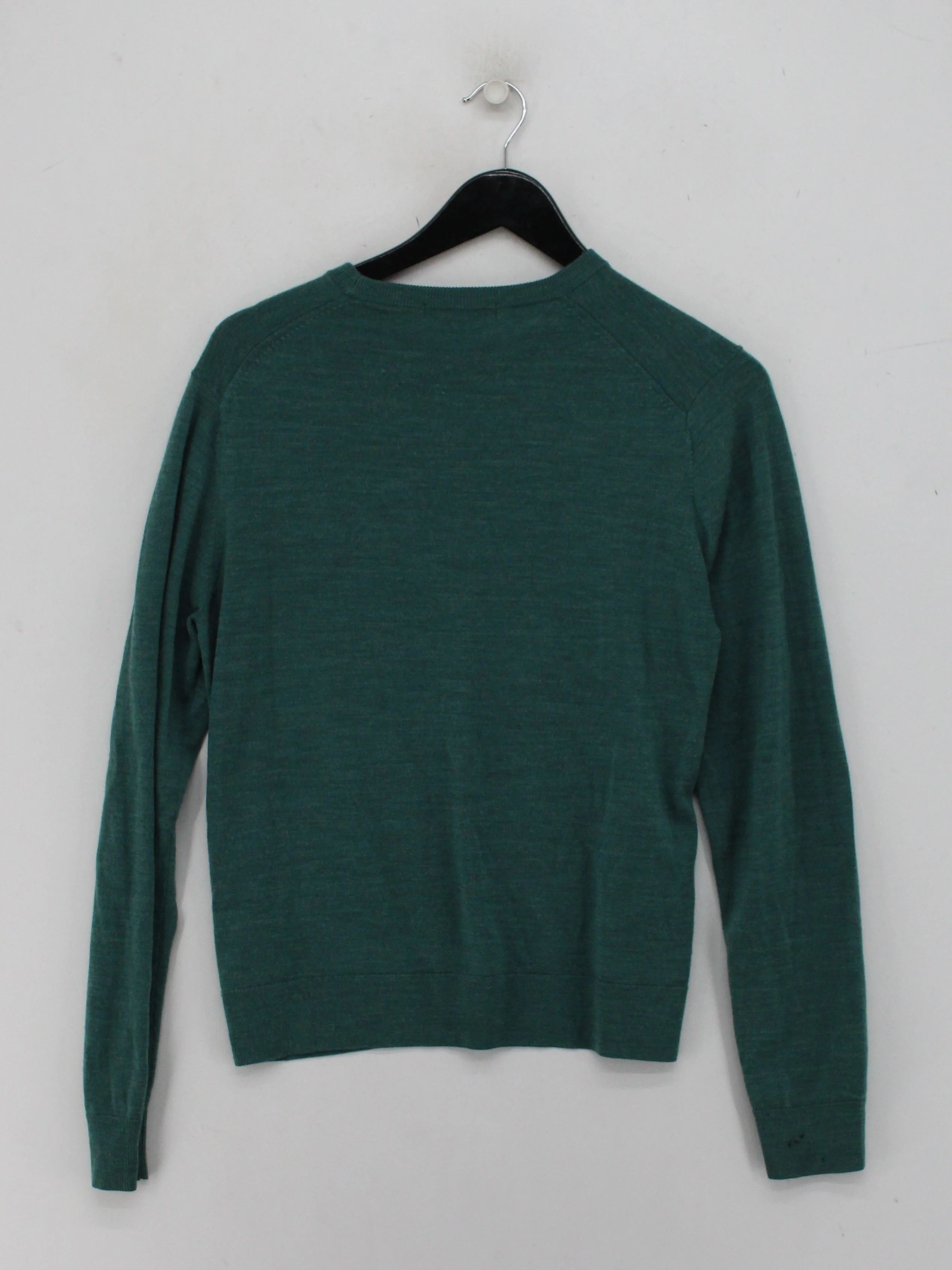 Uniqlo Men's Jumper M Green 100% Wool Round Neck Pullover - Image 2
