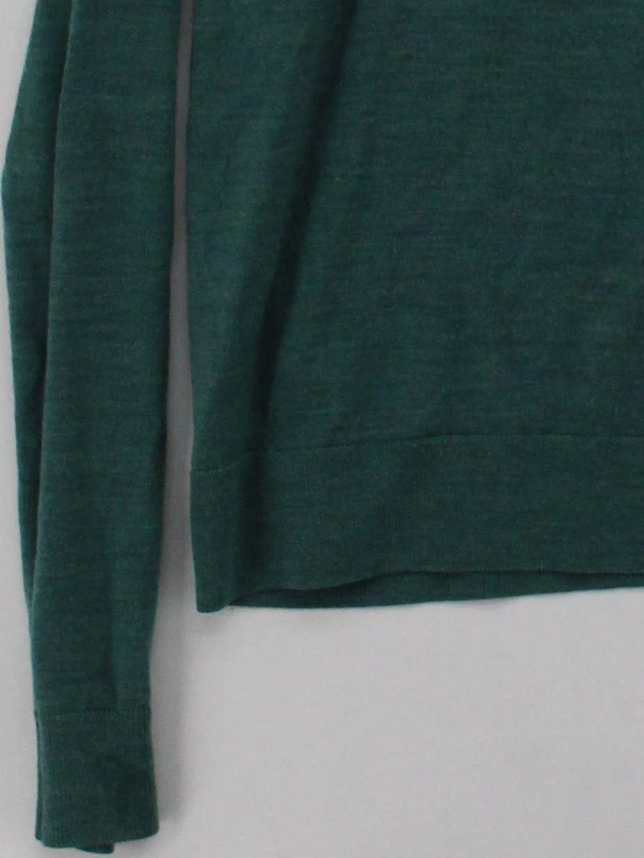 Uniqlo Men's Jumper M Green 100% Wool Round Neck Pullover - Image 4