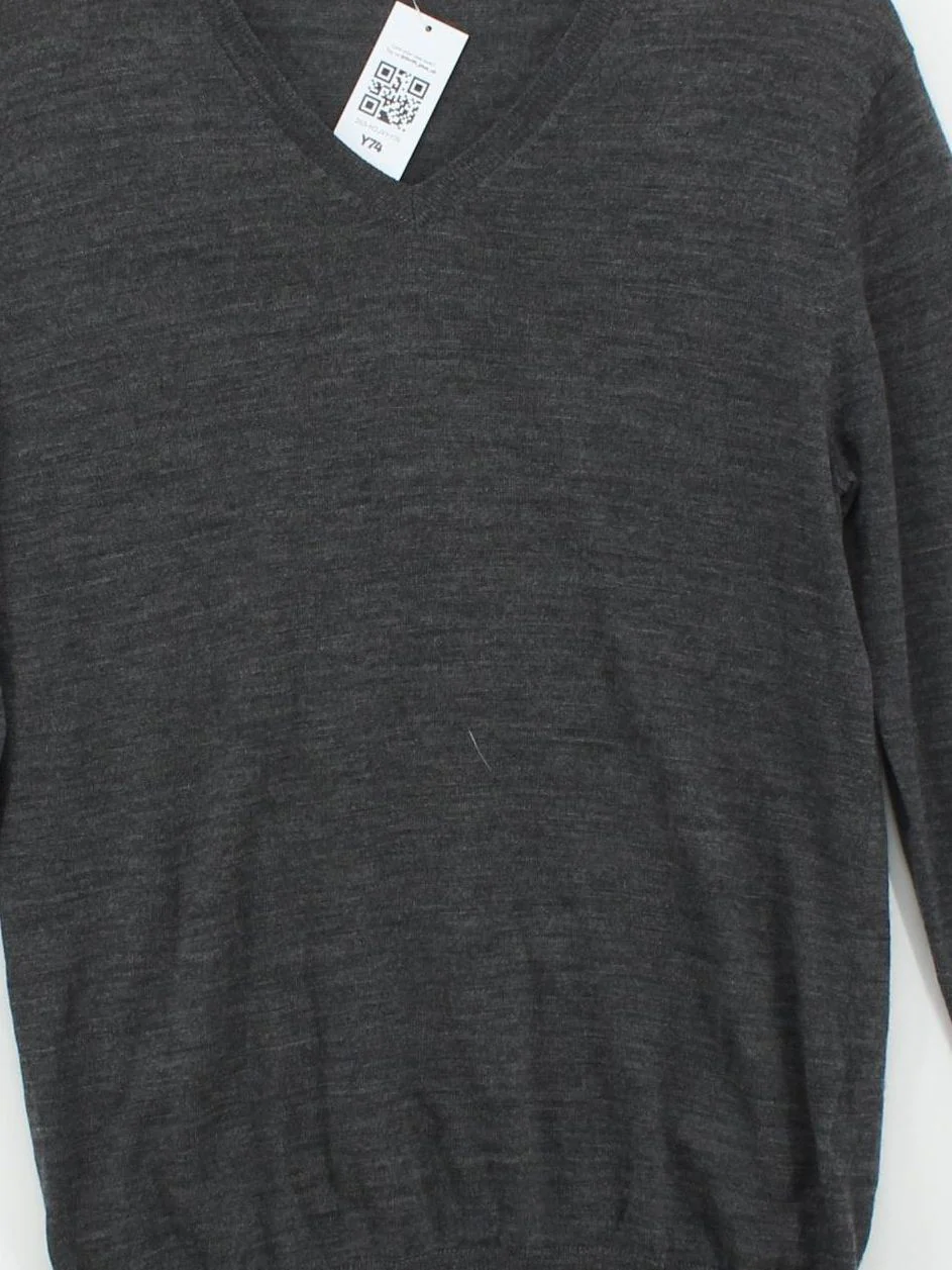 Uniqlo Men's Jumper M Grey 100% Wool V-Neck Pullover - Image 3