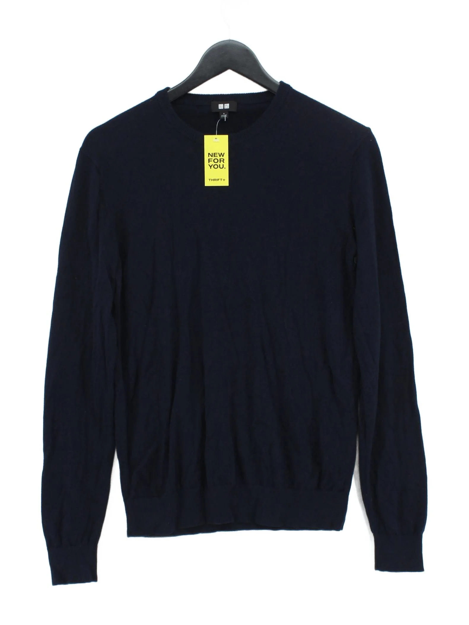 Uniqlo Men's Jumper S Blue 100% Wool Crew Neck Pullover
