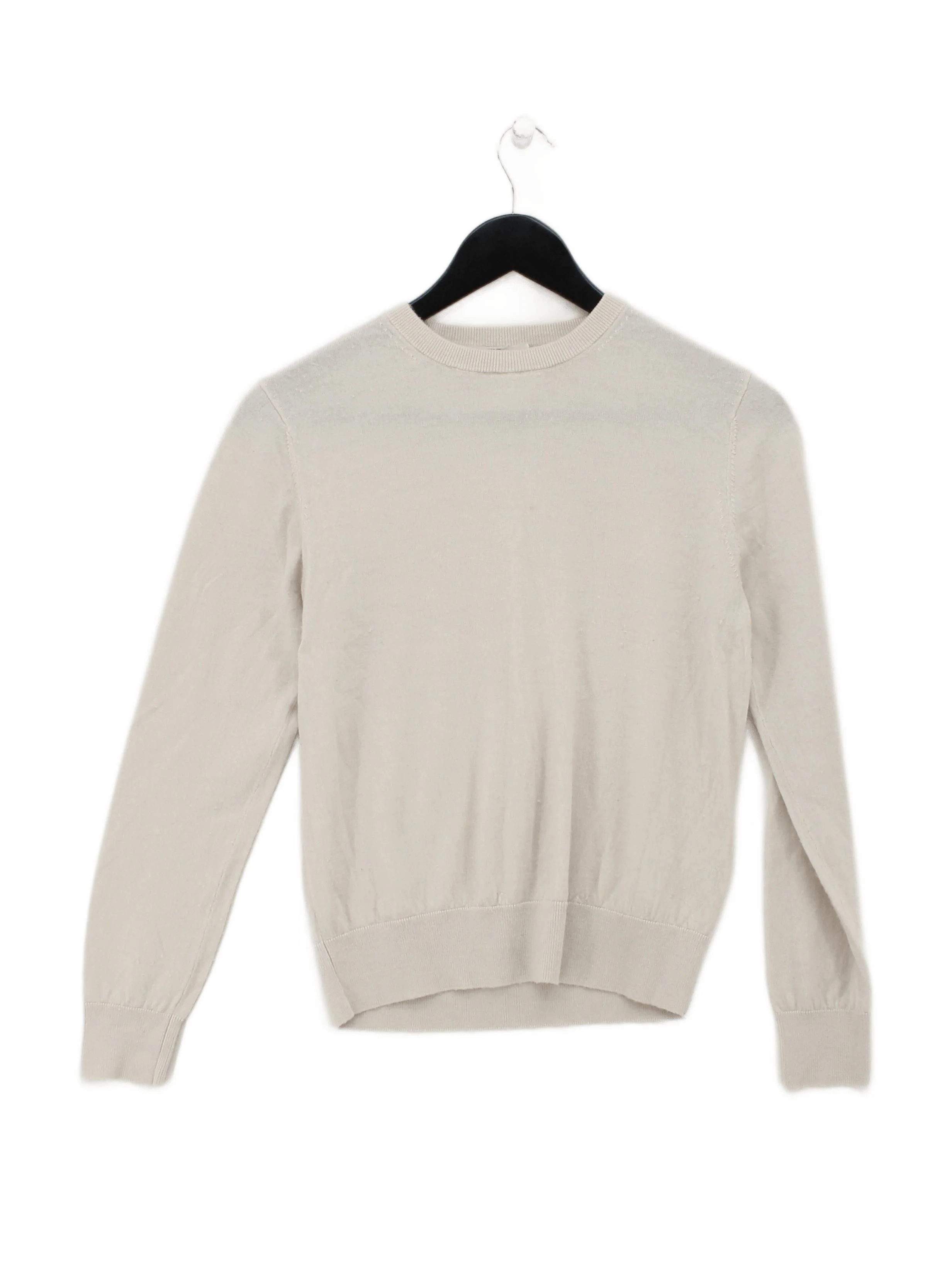 Uniqlo Men's Jumper S Cream 100% Wool Crew Neck Pullover