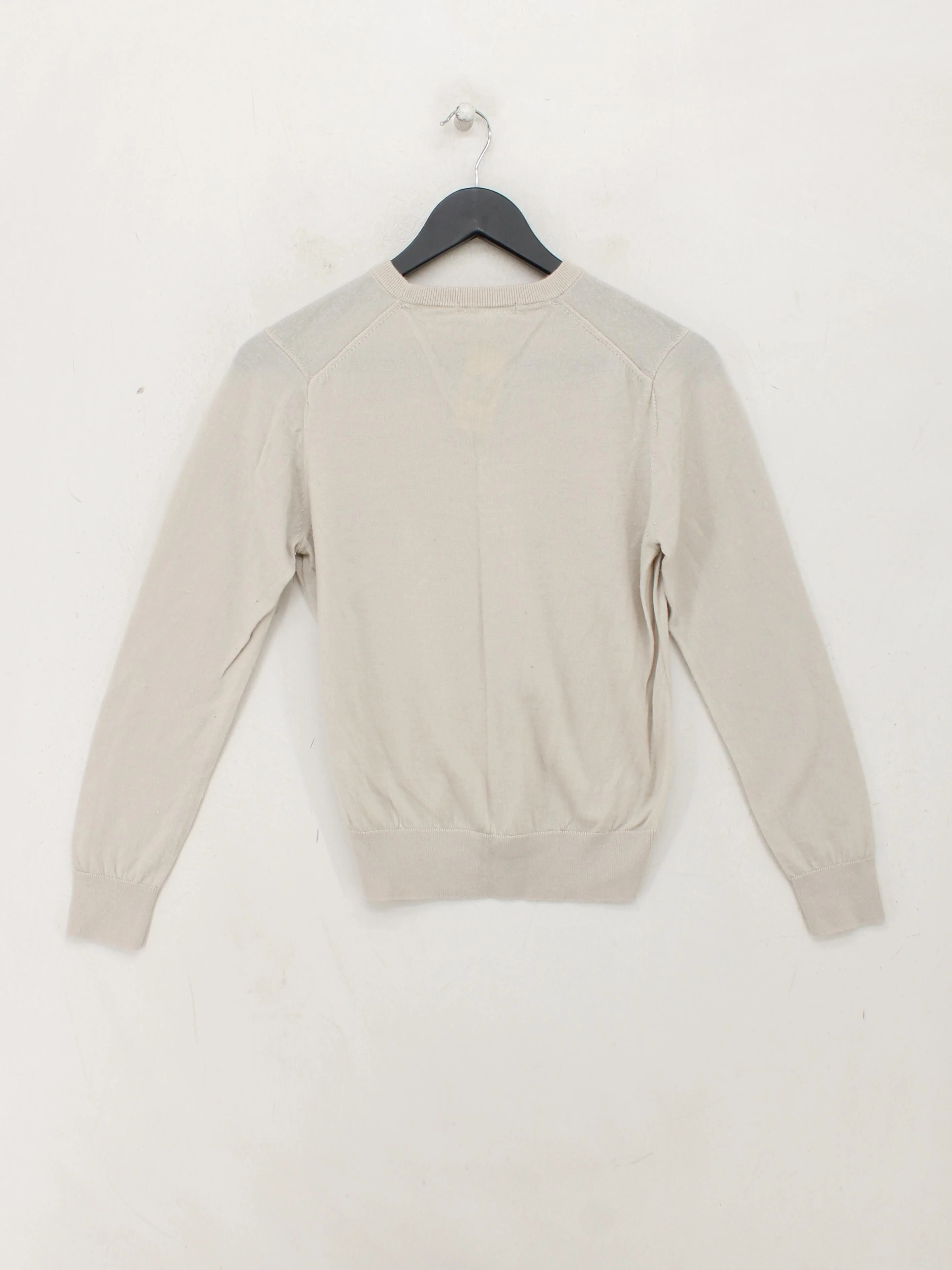 Uniqlo Men's Jumper S Cream 100% Wool Crew Neck Pullover - Image 2
