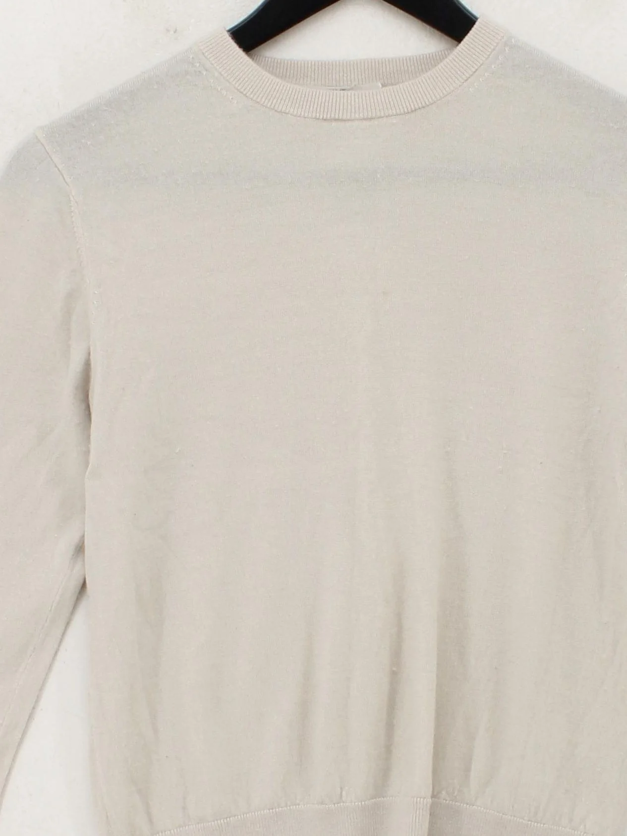 Uniqlo Men's Jumper S Cream 100% Wool Crew Neck Pullover - Image 3