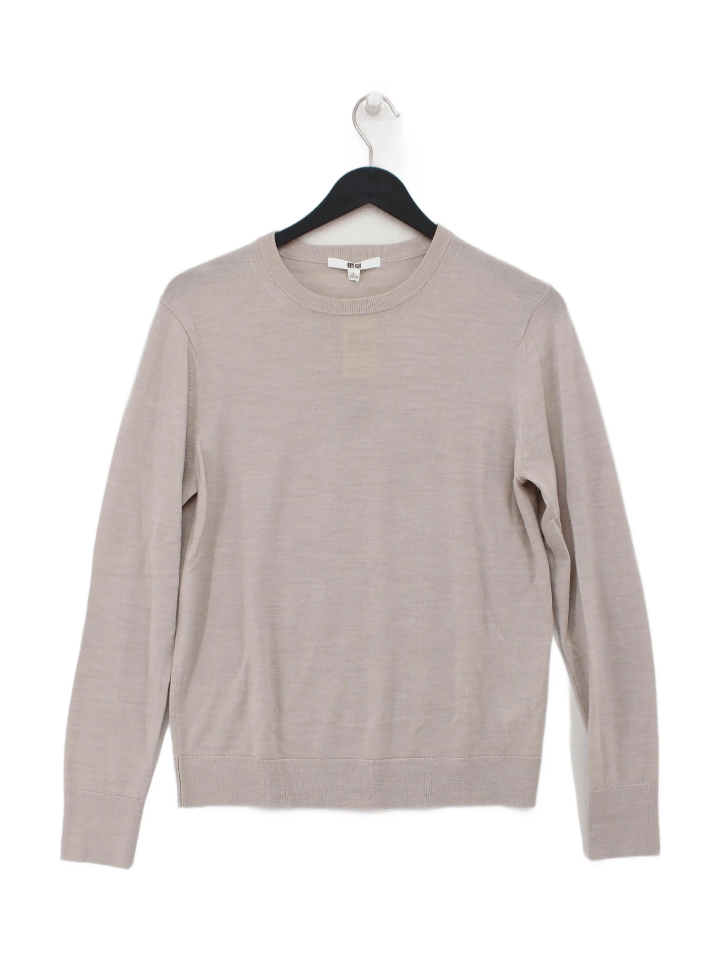Uniqlo Men's Jumper S Cream 100% Wool Crew Neck Pullover