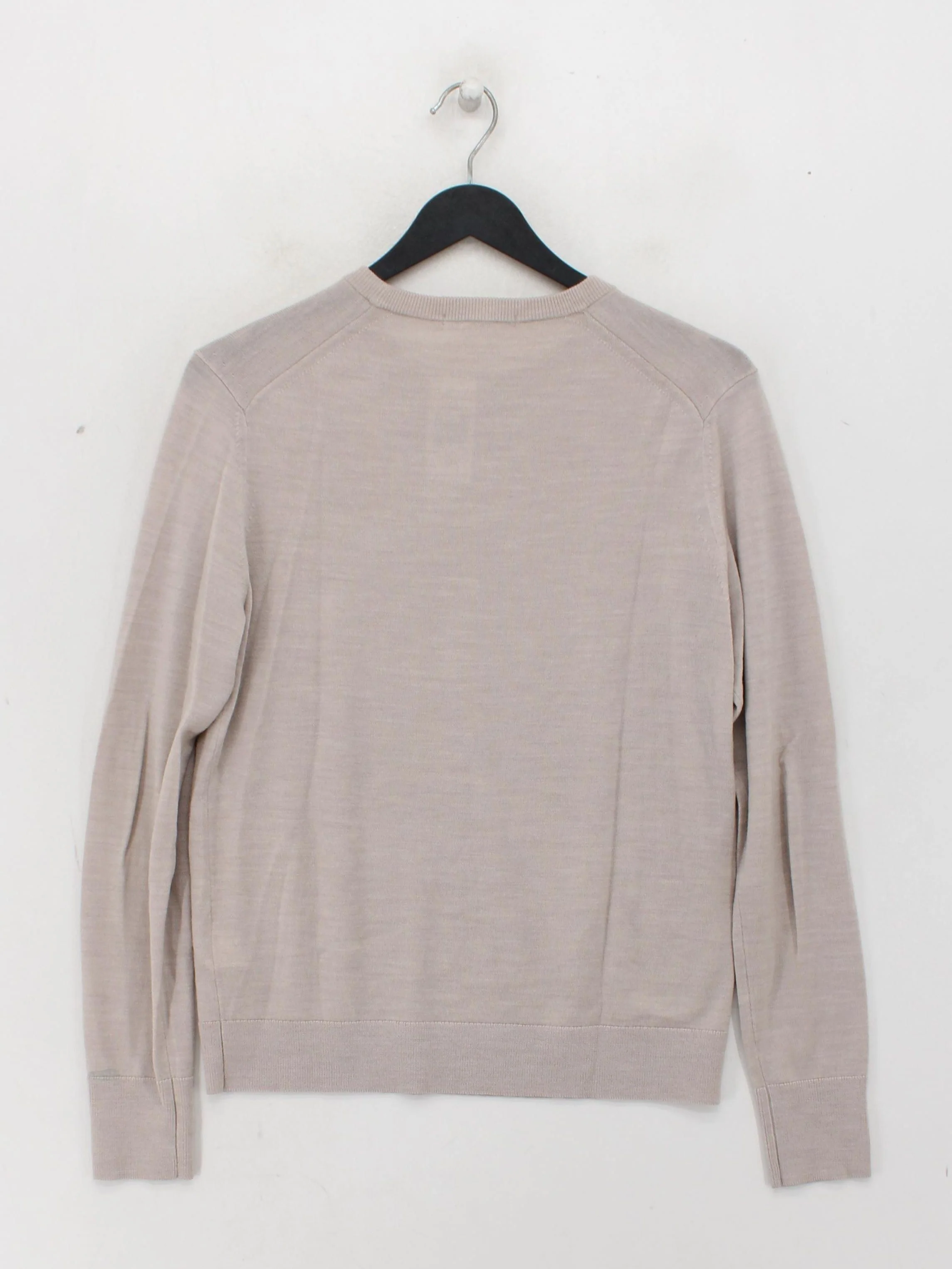 Uniqlo Men's Jumper S Cream 100% Wool Crew Neck Pullover - Image 2
