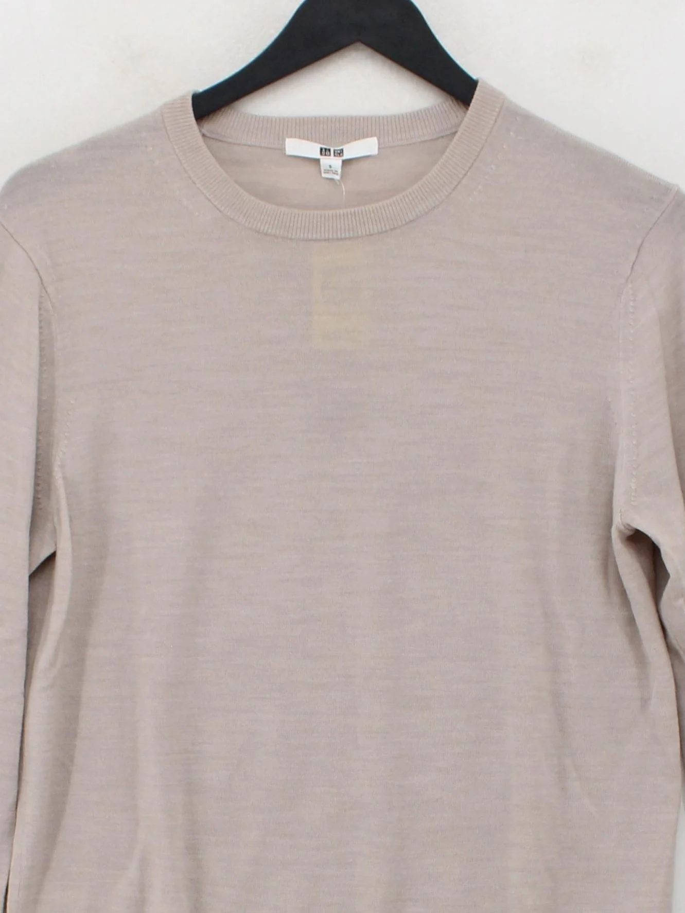 Uniqlo Men's Jumper S Cream 100% Wool Crew Neck Pullover - Image 3