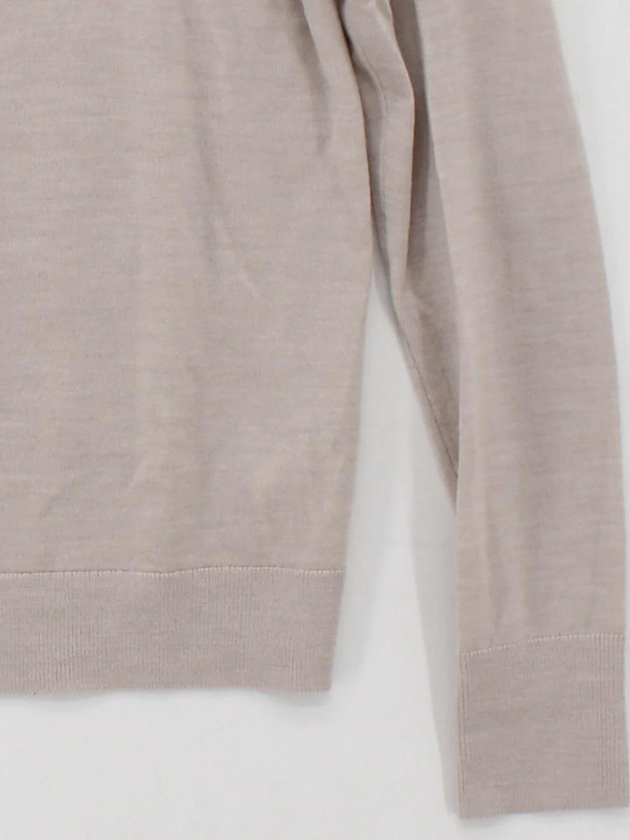 Uniqlo Men's Jumper S Cream 100% Wool Crew Neck Pullover - Image 4