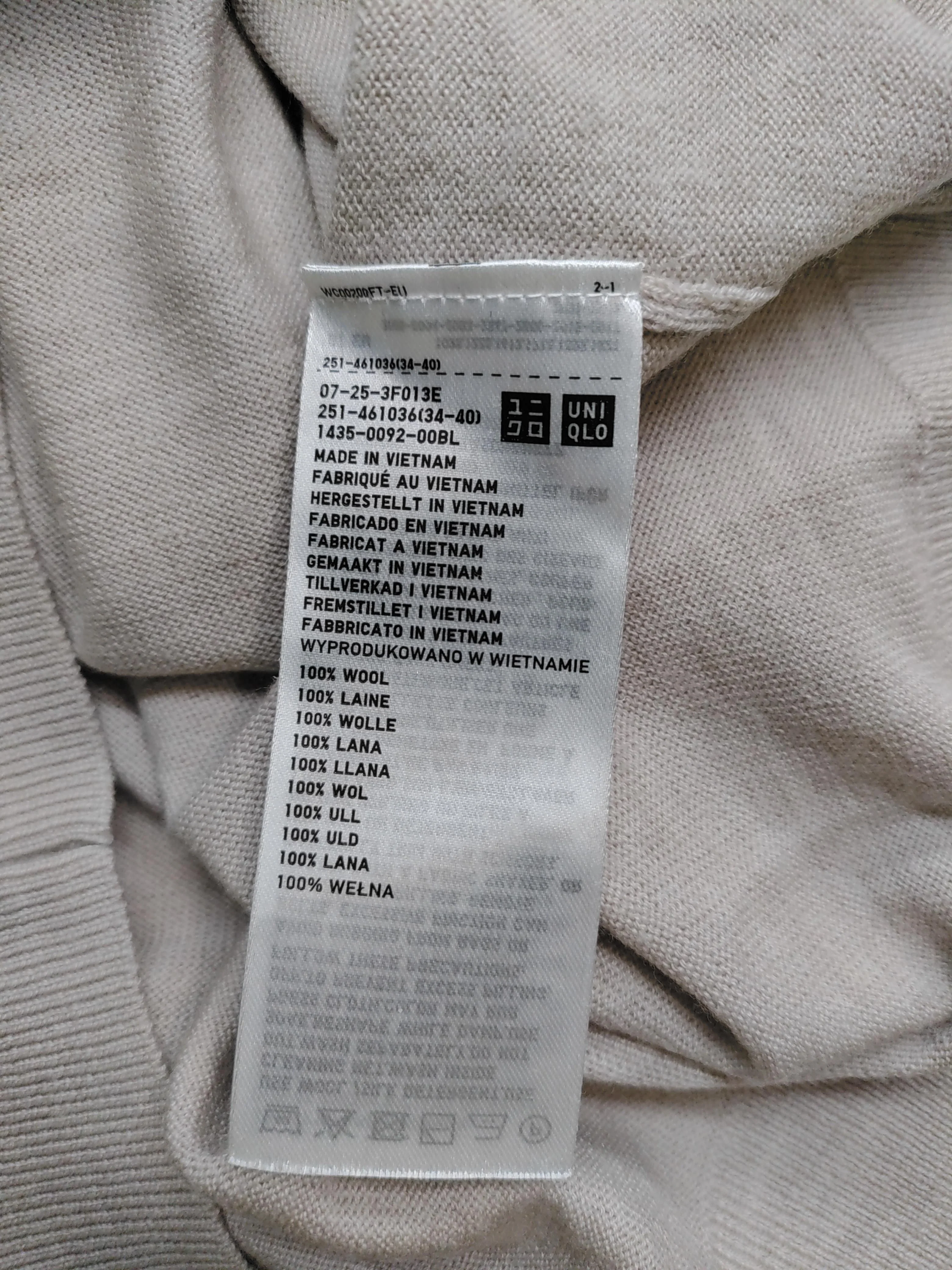 Uniqlo Men's Jumper S Cream 100% Wool Crew Neck Pullover - Image 6