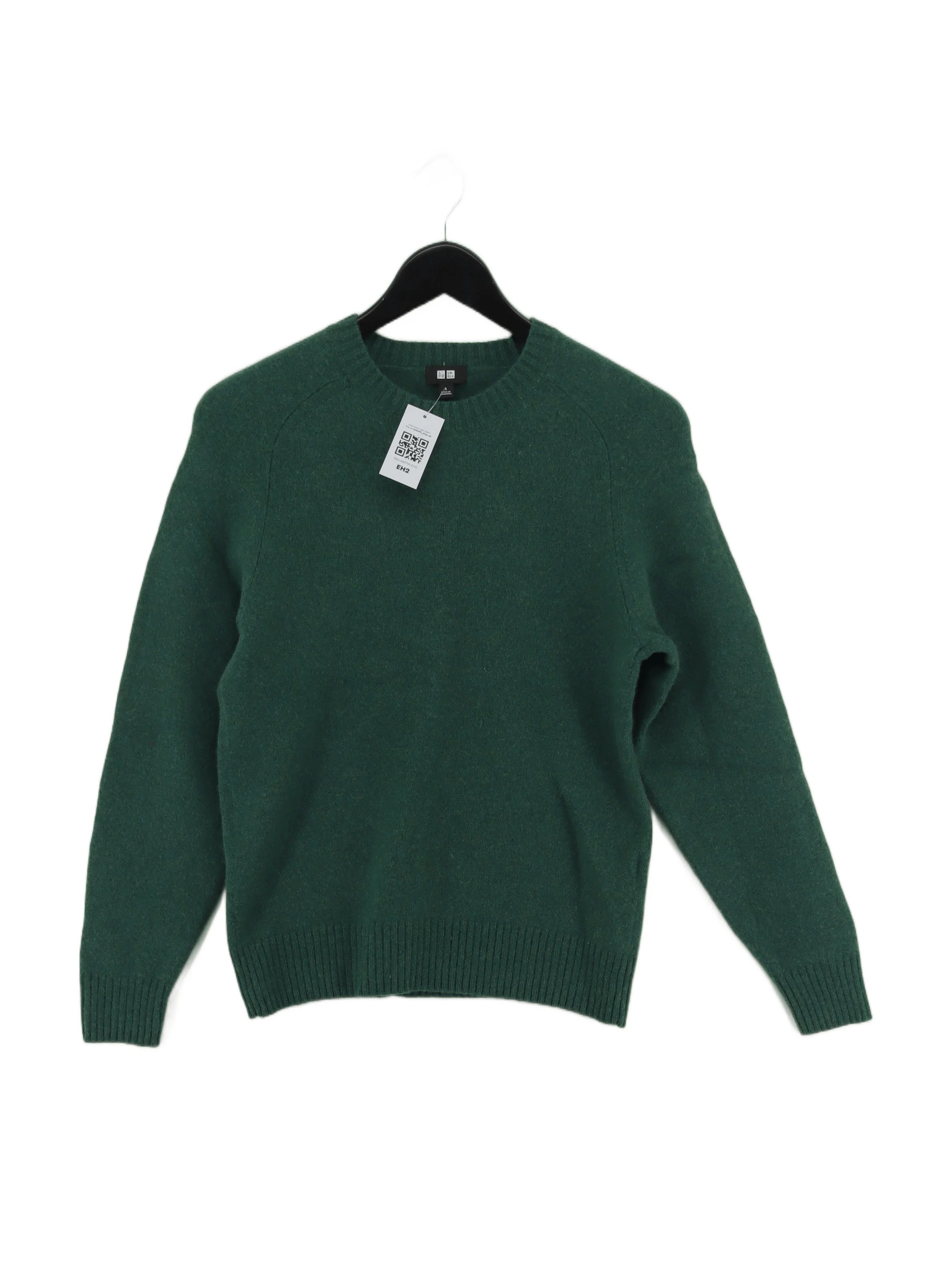Uniqlo Men's Jumper S Green 100% Wool Round Neck Pullover