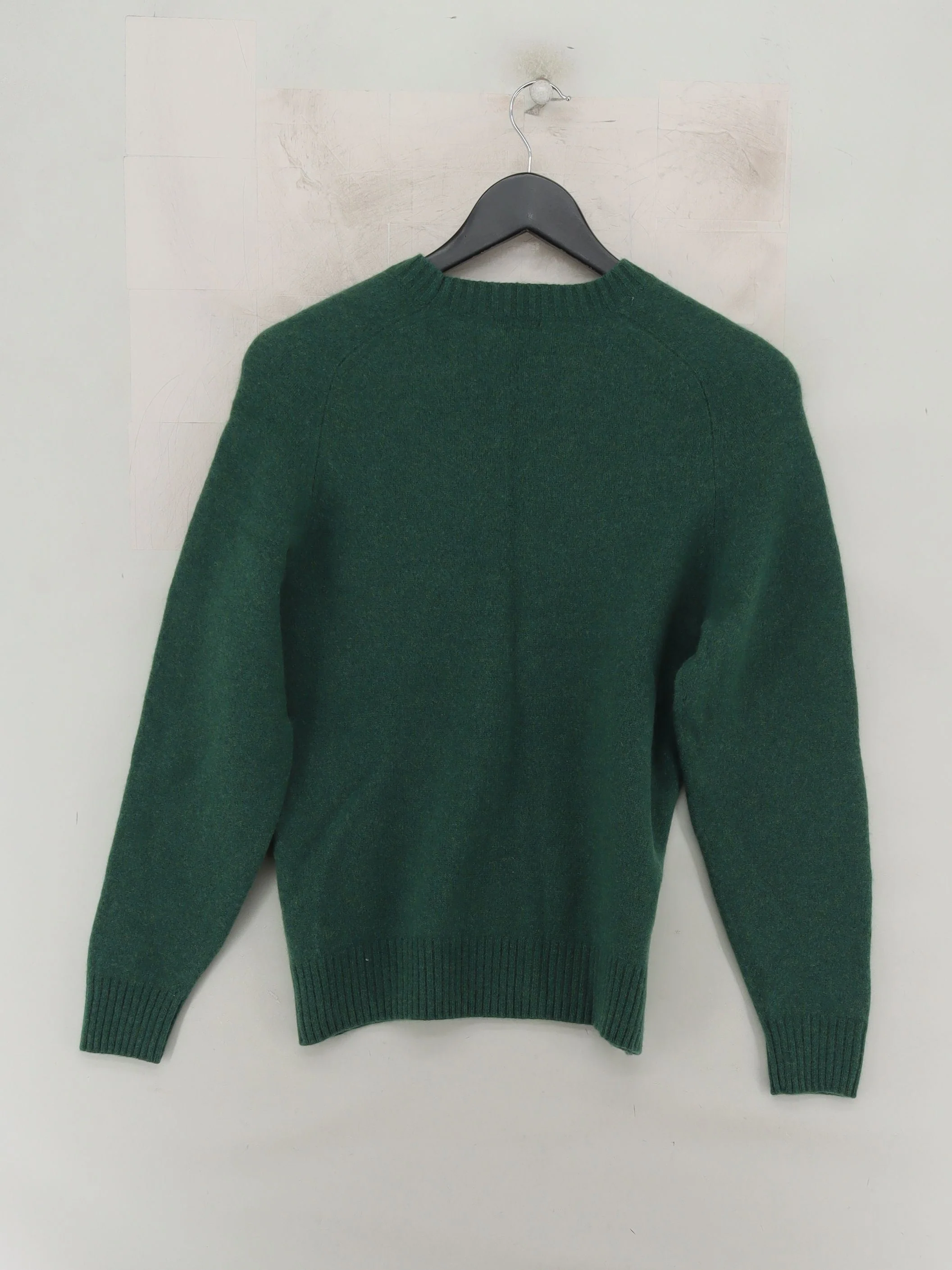 Uniqlo Men's Jumper S Green 100% Wool Round Neck Pullover - Image 2