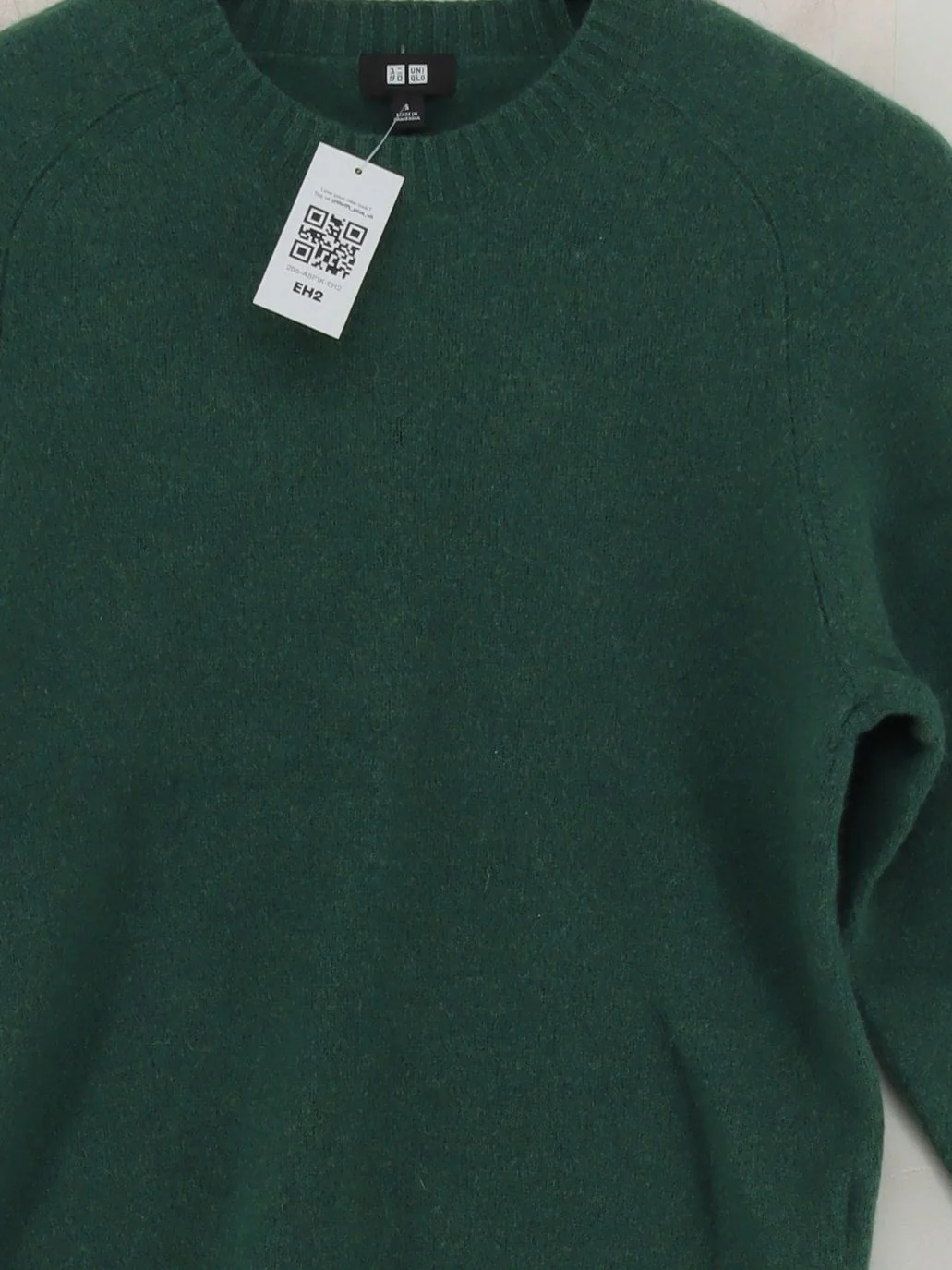 Uniqlo Men's Jumper S Green 100% Wool Round Neck Pullover - Image 3