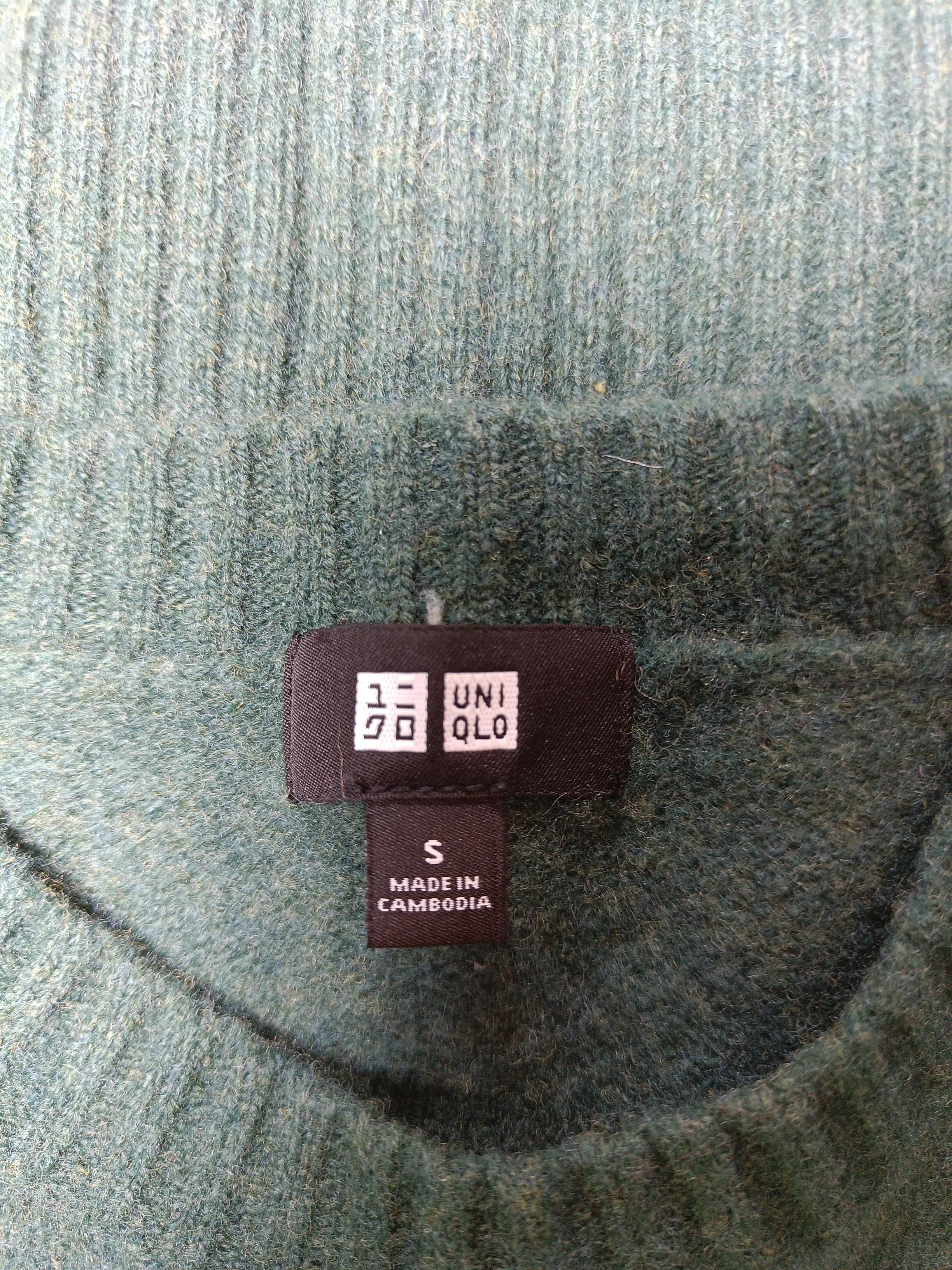 Uniqlo Men's Jumper S Green 100% Wool Round Neck Pullover - Image 5