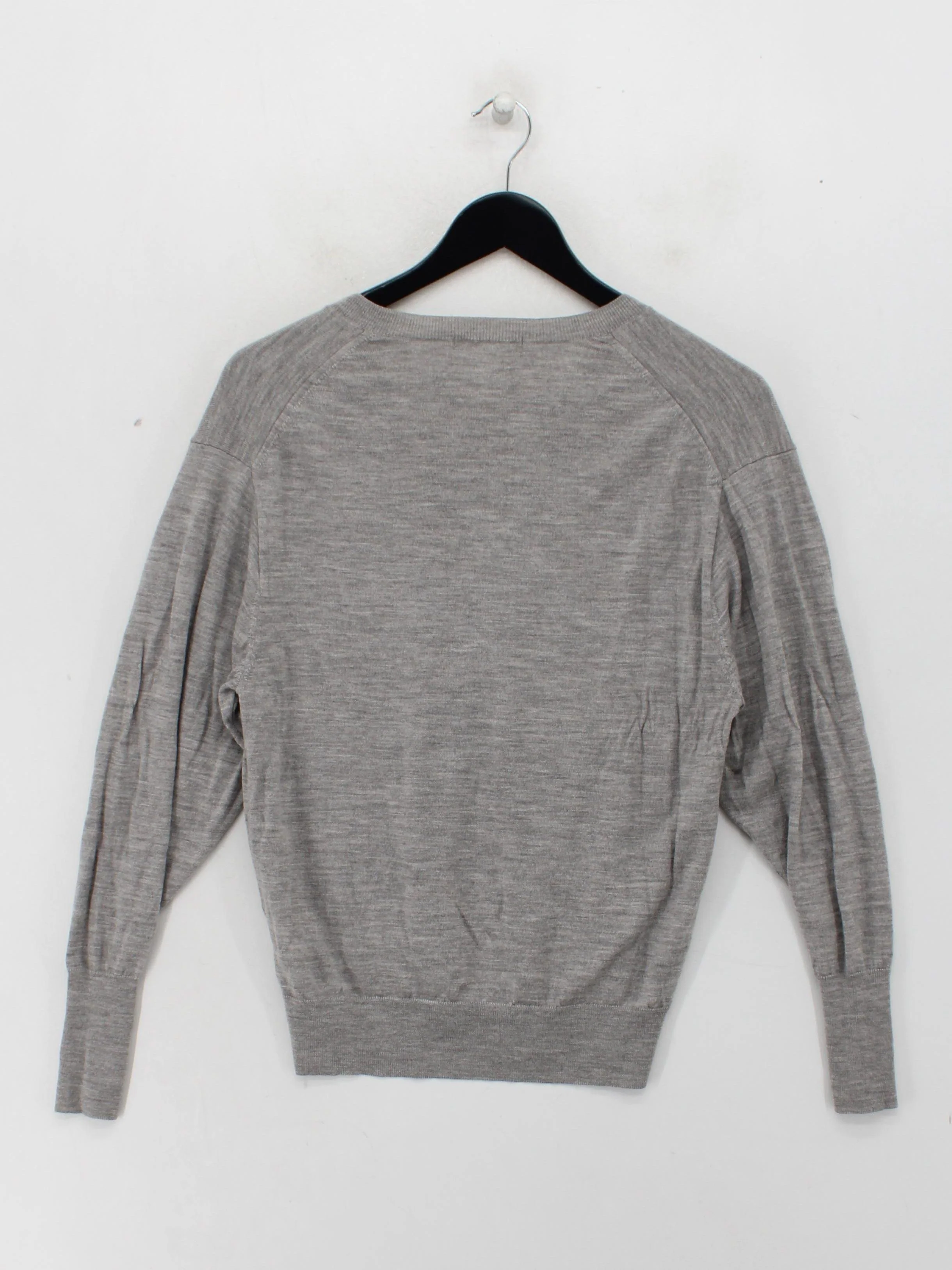 Uniqlo Men's Jumper S Grey 100% Wool V-Neck Pullover - Image 2