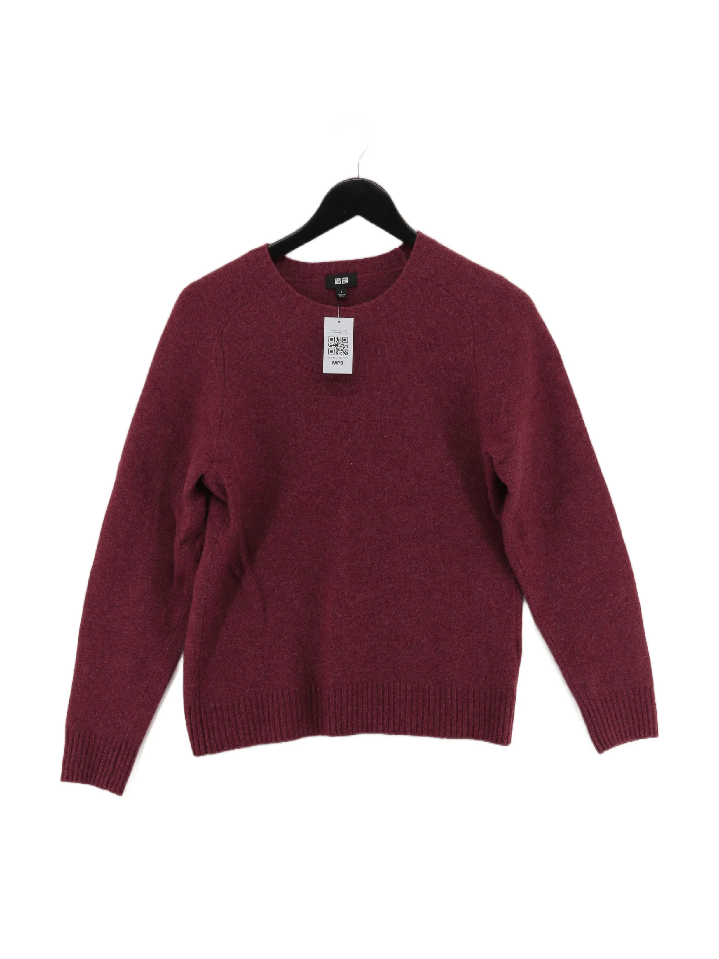 Uniqlo Men's Jumper S Red 100% Wool Round Neck Pullover