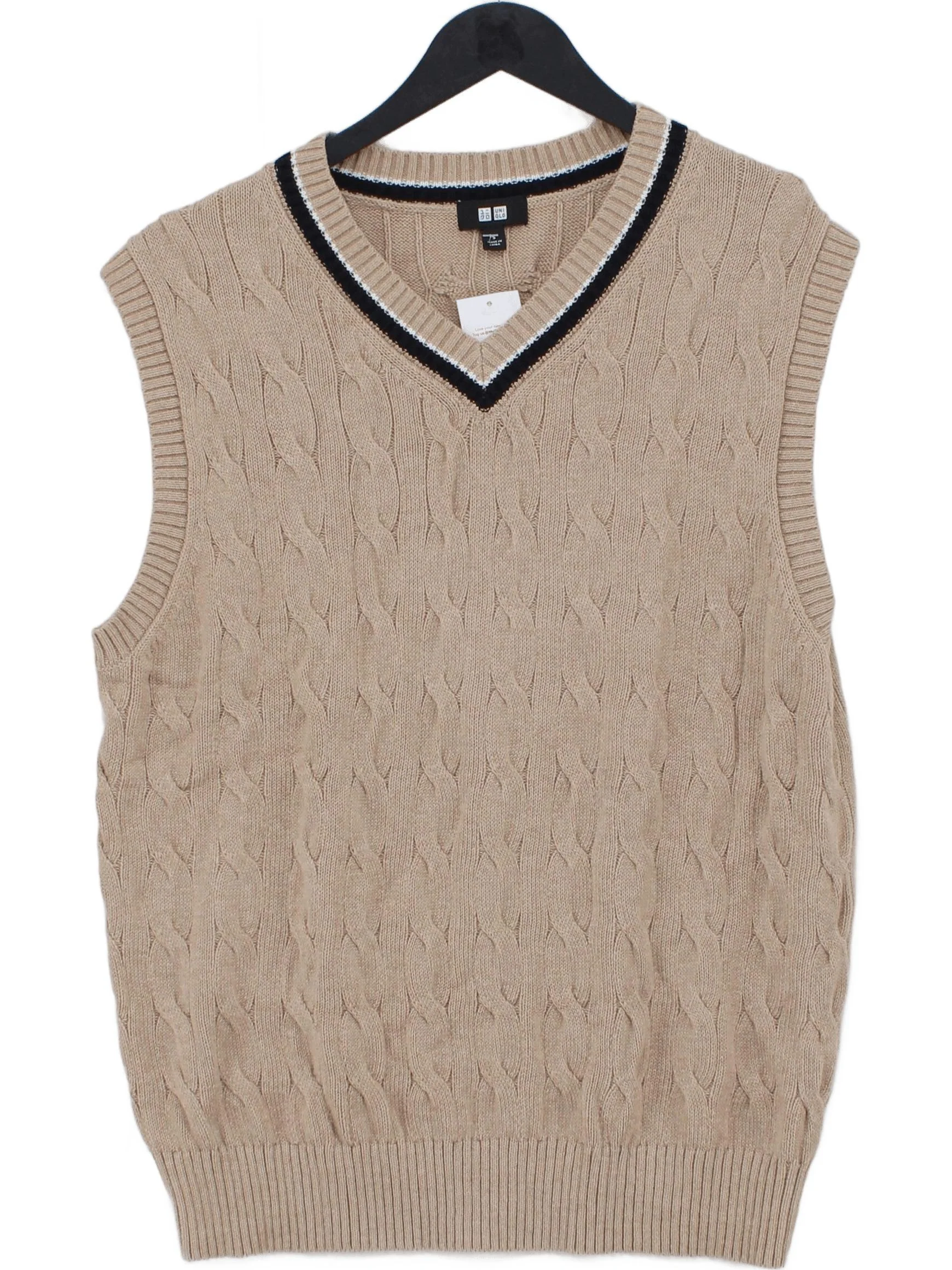 Uniqlo Men's Jumper S Tan Cotton with Nylon V-Neck Vest