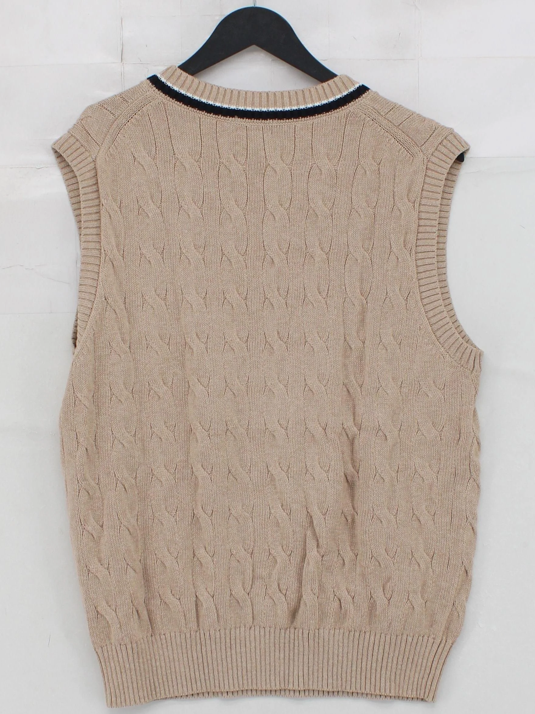 Uniqlo Men's Jumper S Tan Cotton with Nylon V-Neck Vest - Image 2