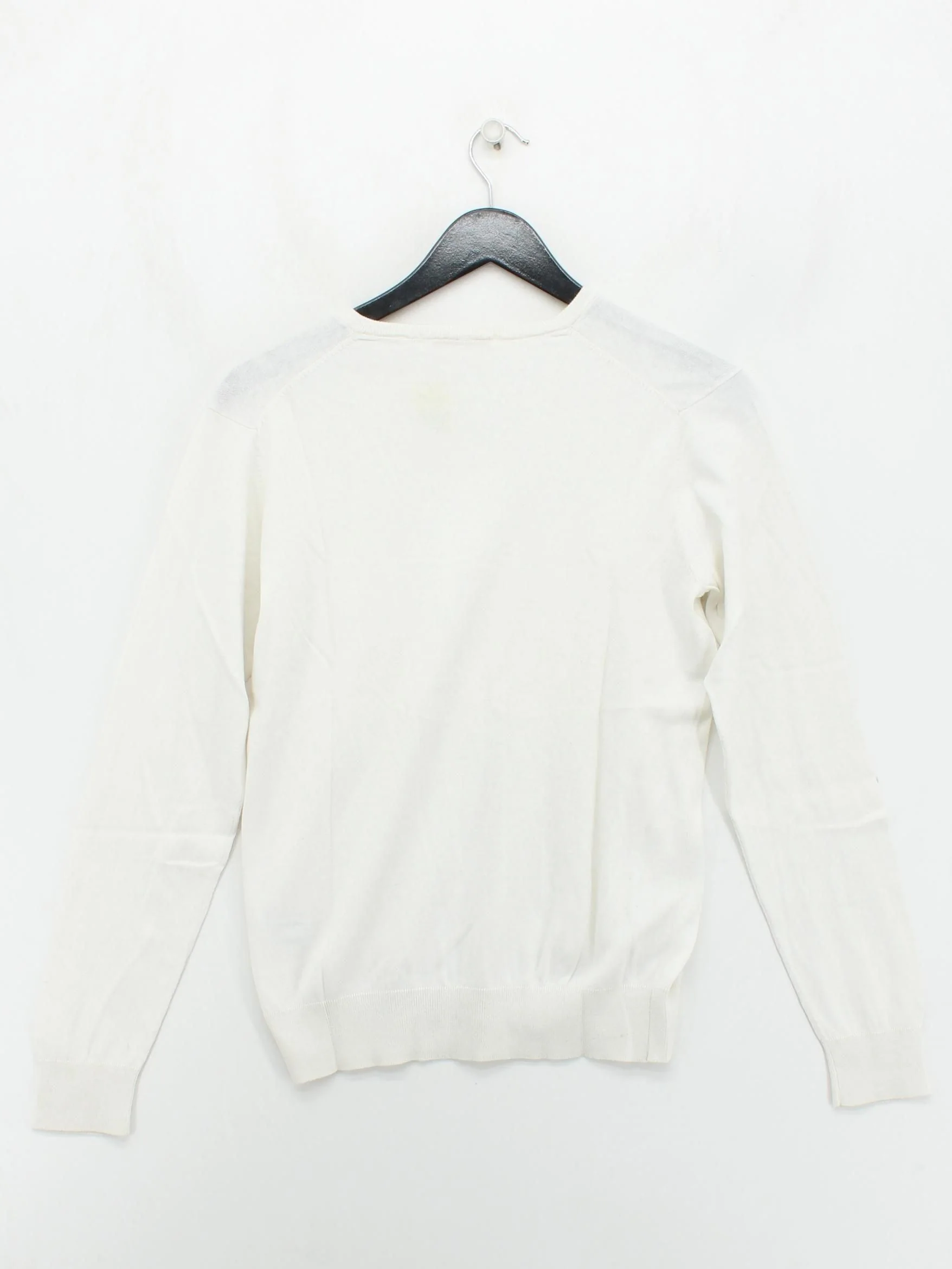 Uniqlo Men's Jumper S White Cotton with Cashmere V-Neck Pullover - Image 2