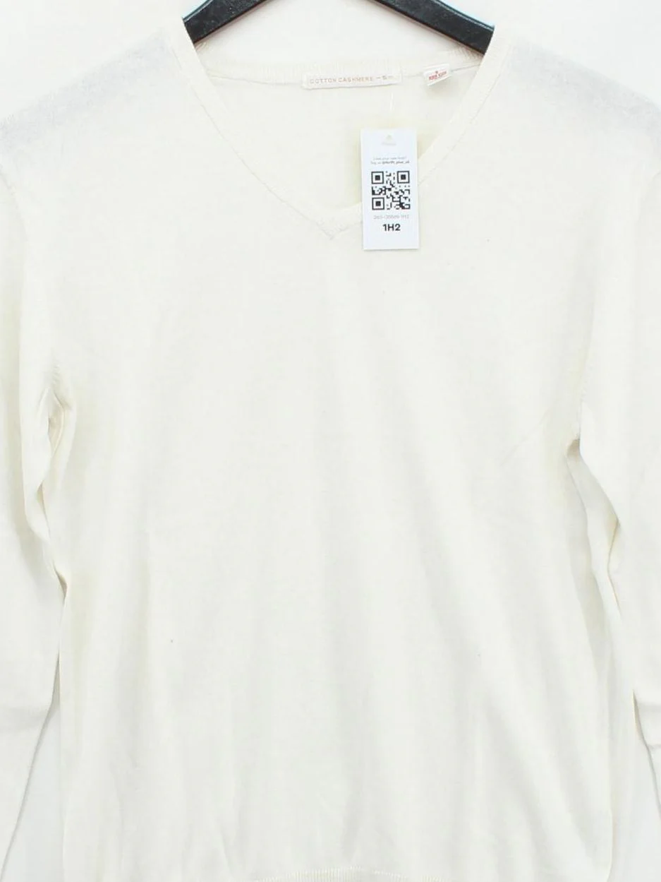 Uniqlo Men's Jumper S White Cotton with Cashmere V-Neck Pullover - Image 3