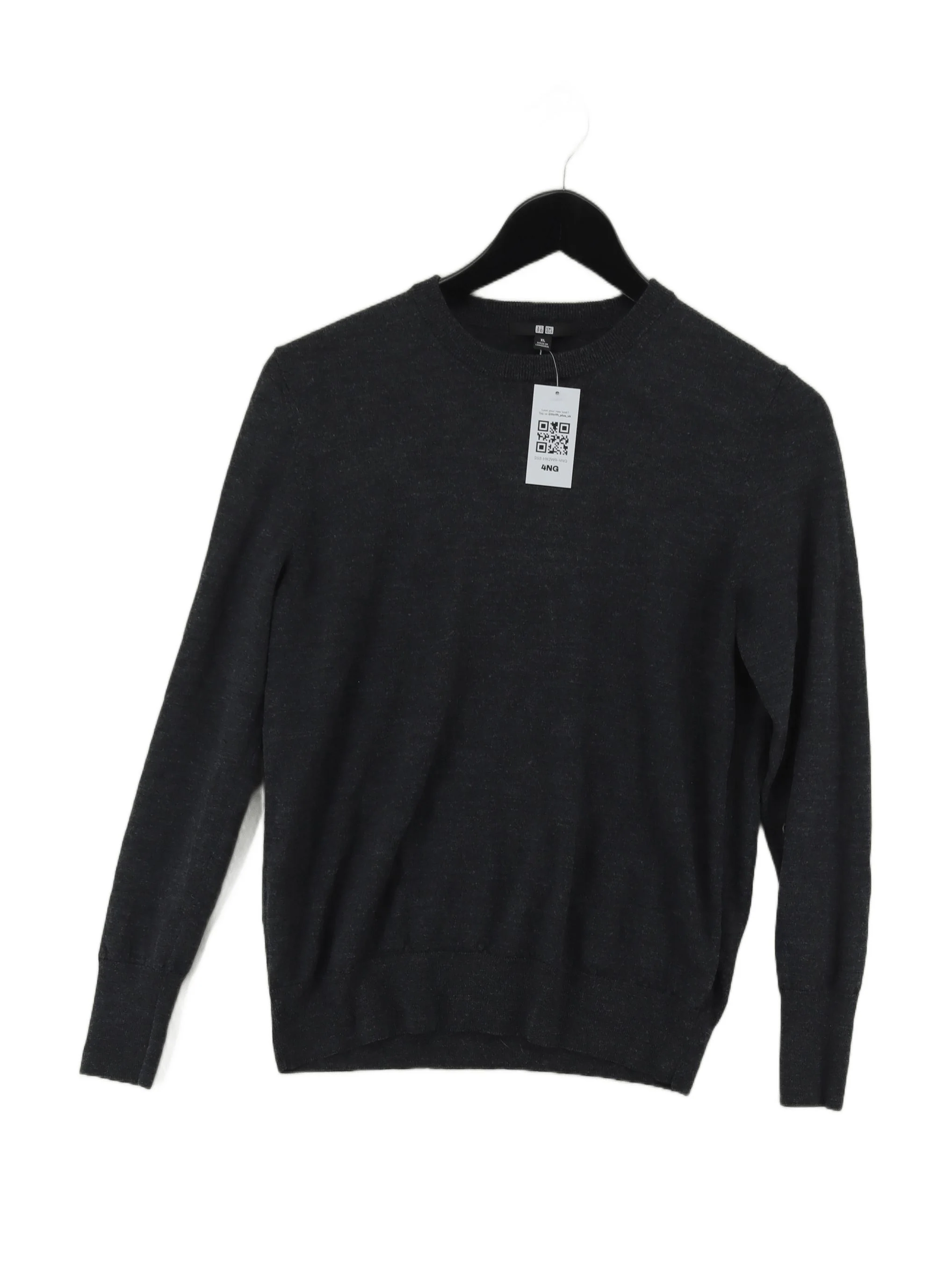 Uniqlo Men's Jumper XL Grey 100% Wool Crew Neck Pullover
