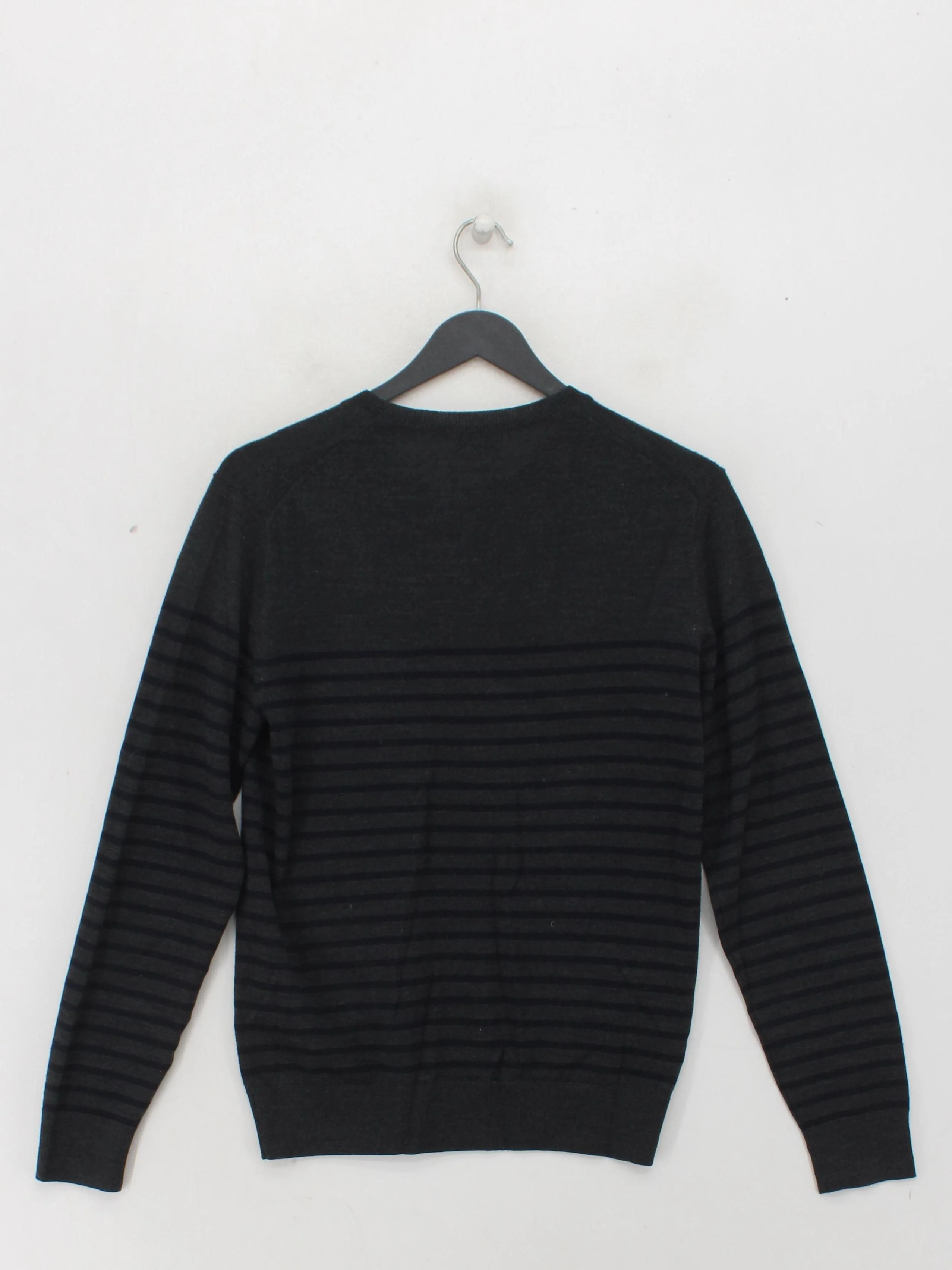 Uniqlo Men's Jumper XS Grey Striped 100% Wool Crew Neck Pullover - Image 2