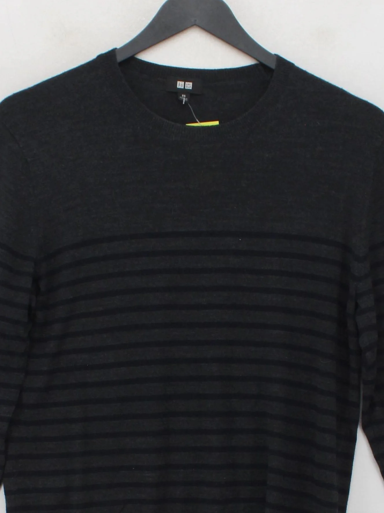 Uniqlo Men's Jumper XS Grey Striped 100% Wool Crew Neck Pullover - Image 3
