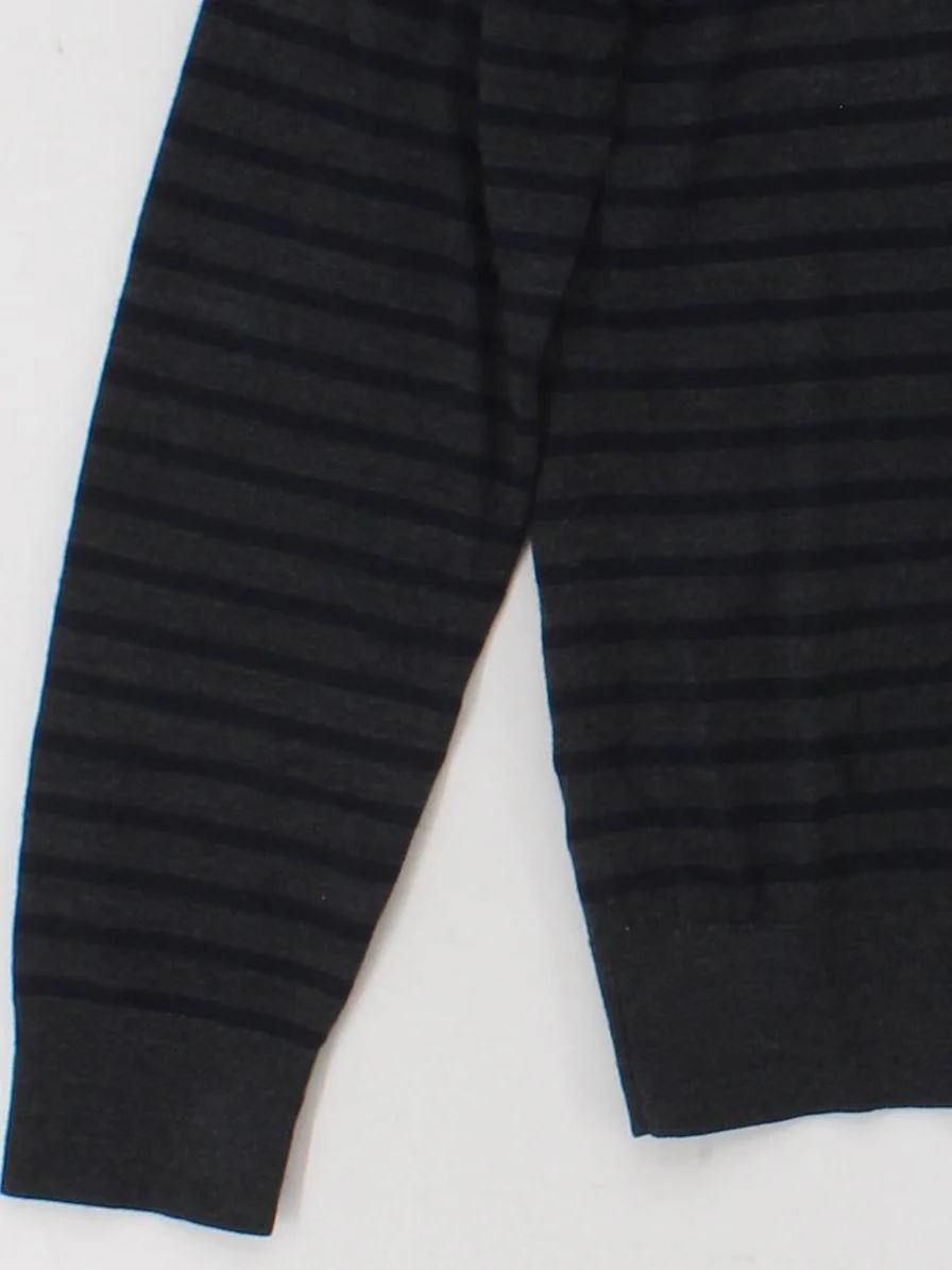 Uniqlo Men's Jumper XS Grey Striped 100% Wool Crew Neck Pullover - Image 4