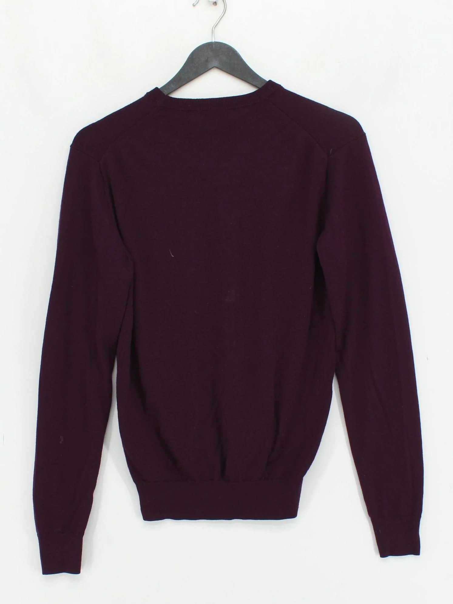 Uniqlo Men's Jumper XS Purple 100% Wool Round Neck Pullover - Image 2