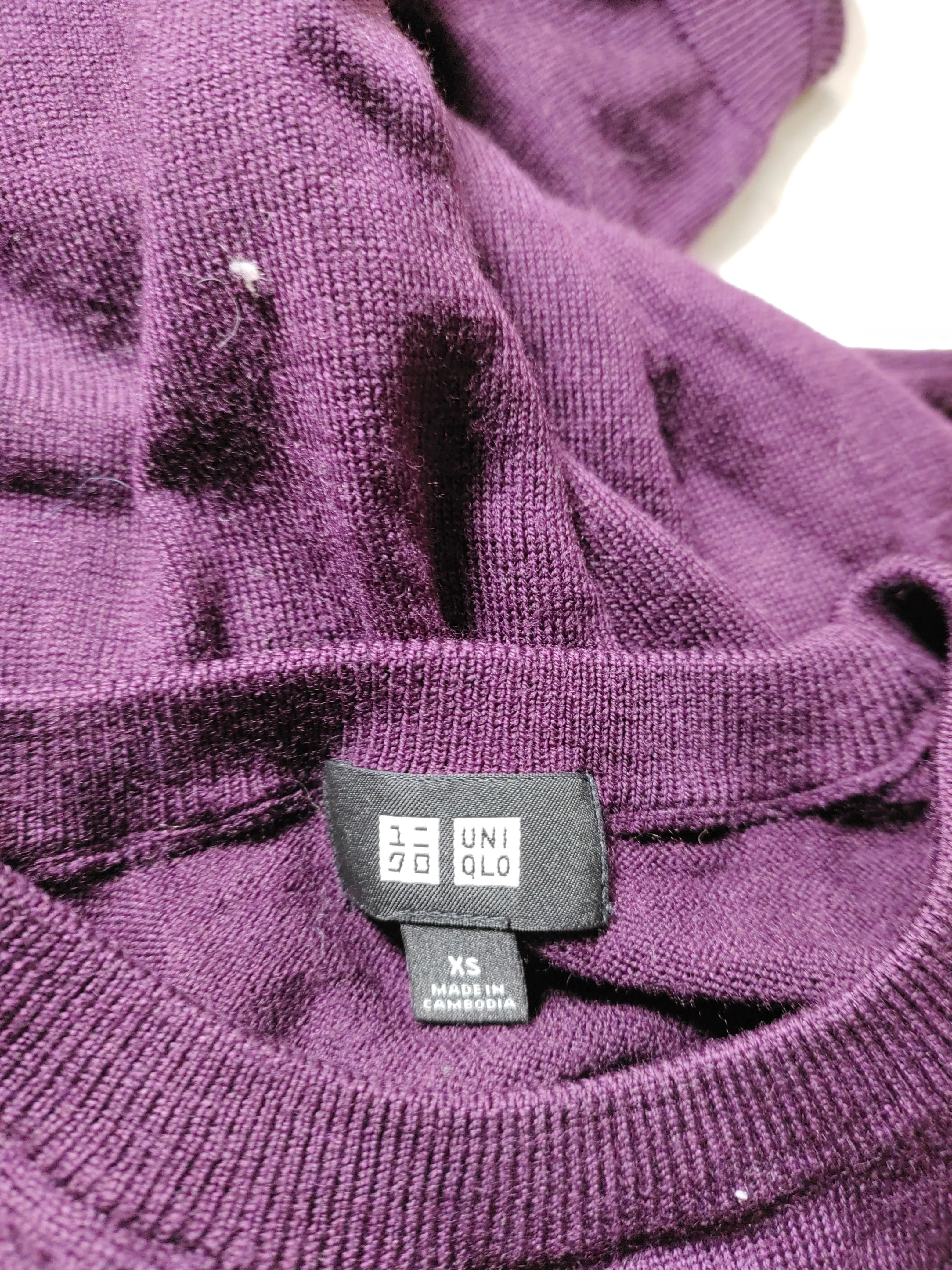 Uniqlo Men's Jumper XS Purple 100% Wool Round Neck Pullover - Image 5