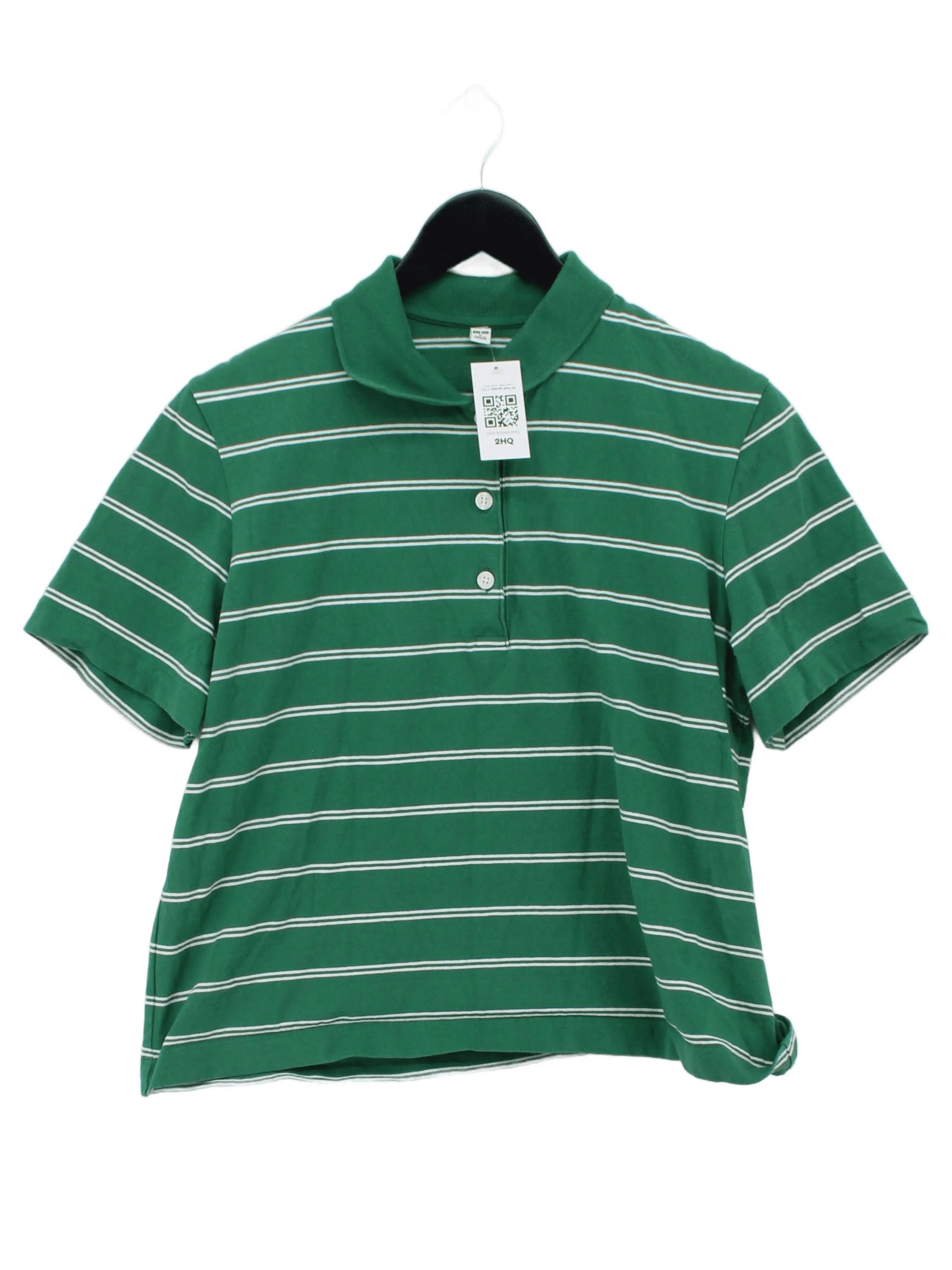 Uniqlo Men's Polo L Green Striped 100% Cotton Basic