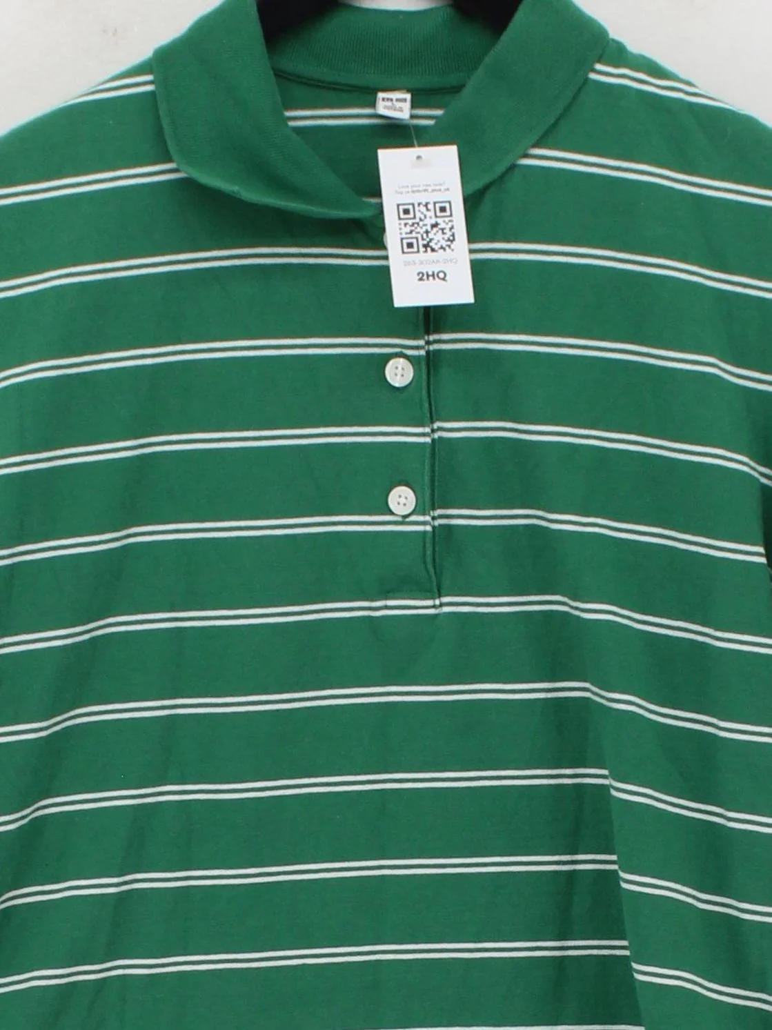 Uniqlo Men's Polo L Green Striped 100% Cotton Basic - Image 3