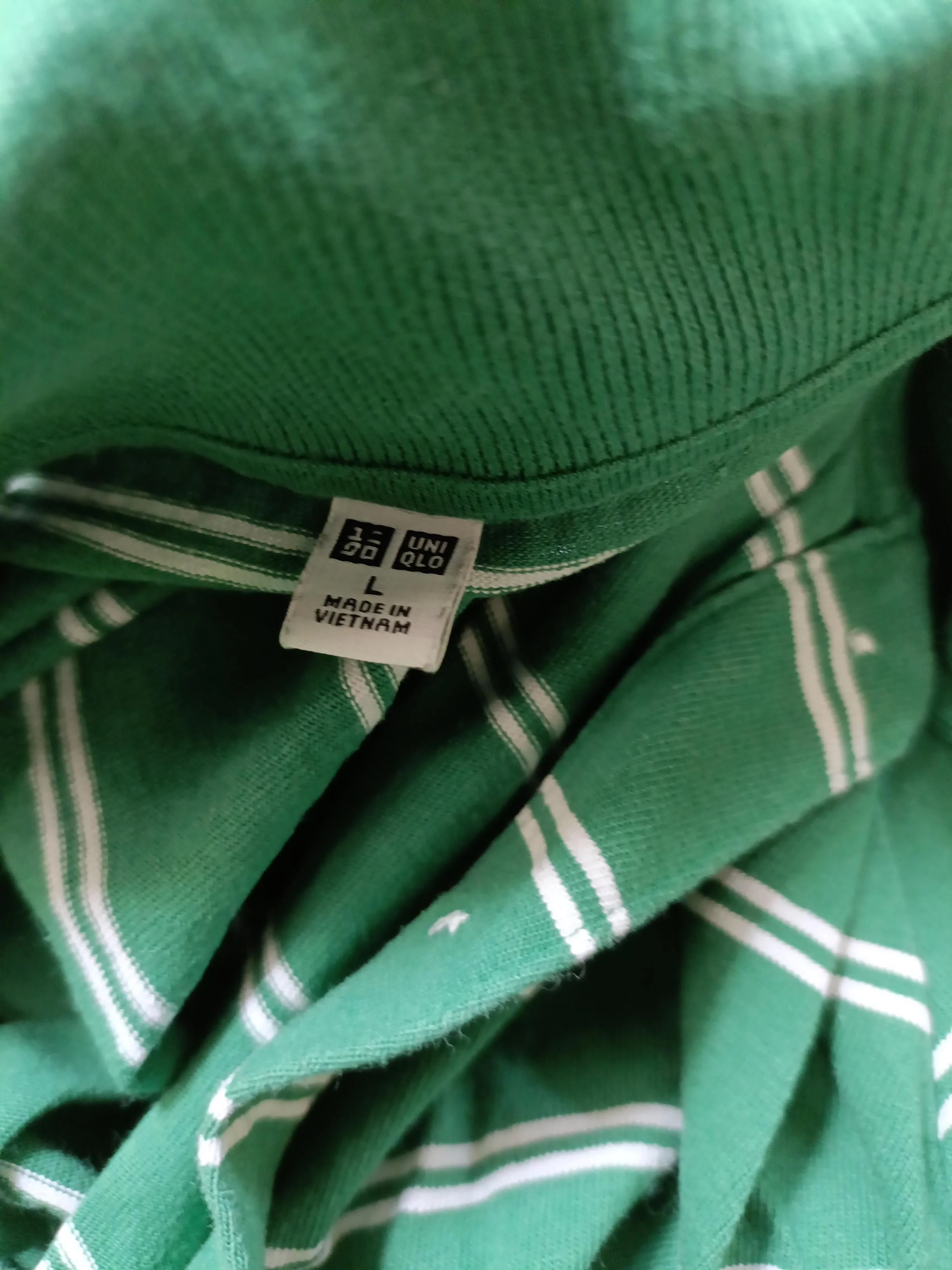 Uniqlo Men's Polo L Green Striped 100% Cotton Basic - Image 5
