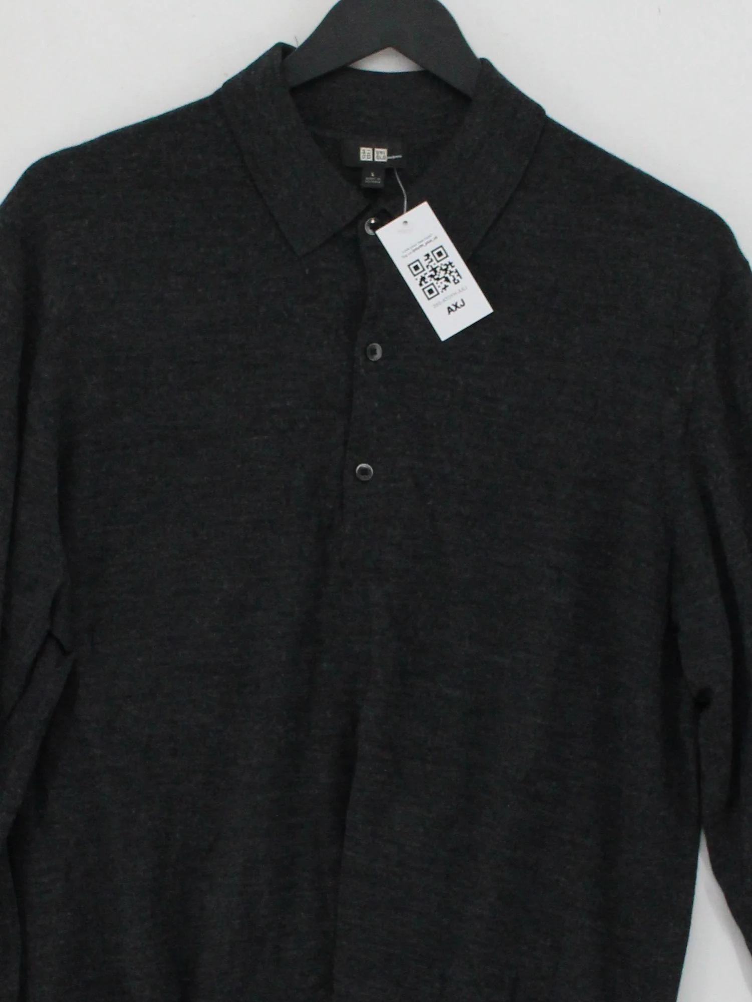 Uniqlo Men's Polo L Grey 100% Wool Basic - Image 3