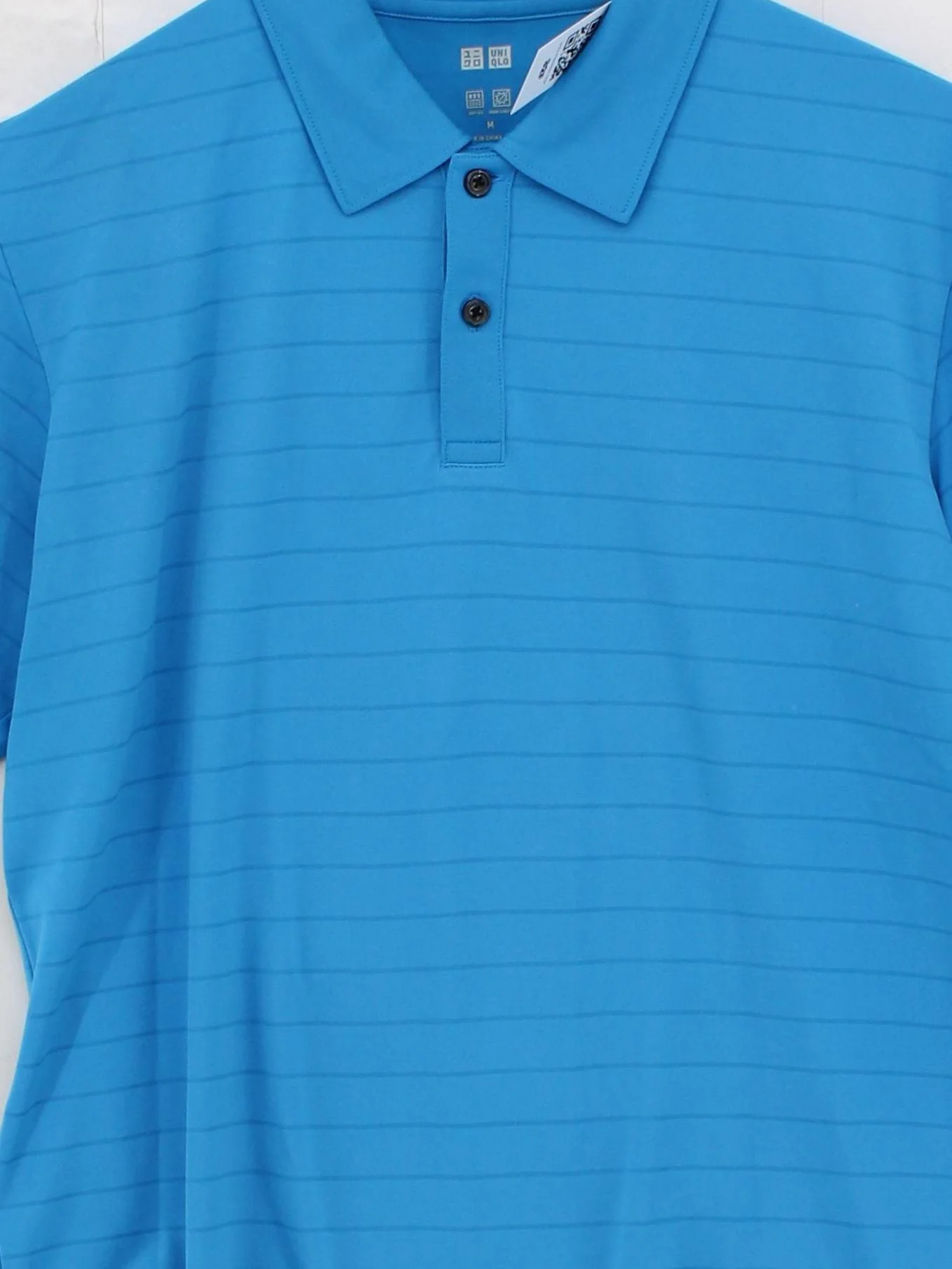 Uniqlo Men's Polo M Blue Striped 100% Polyester Basic - Image 3
