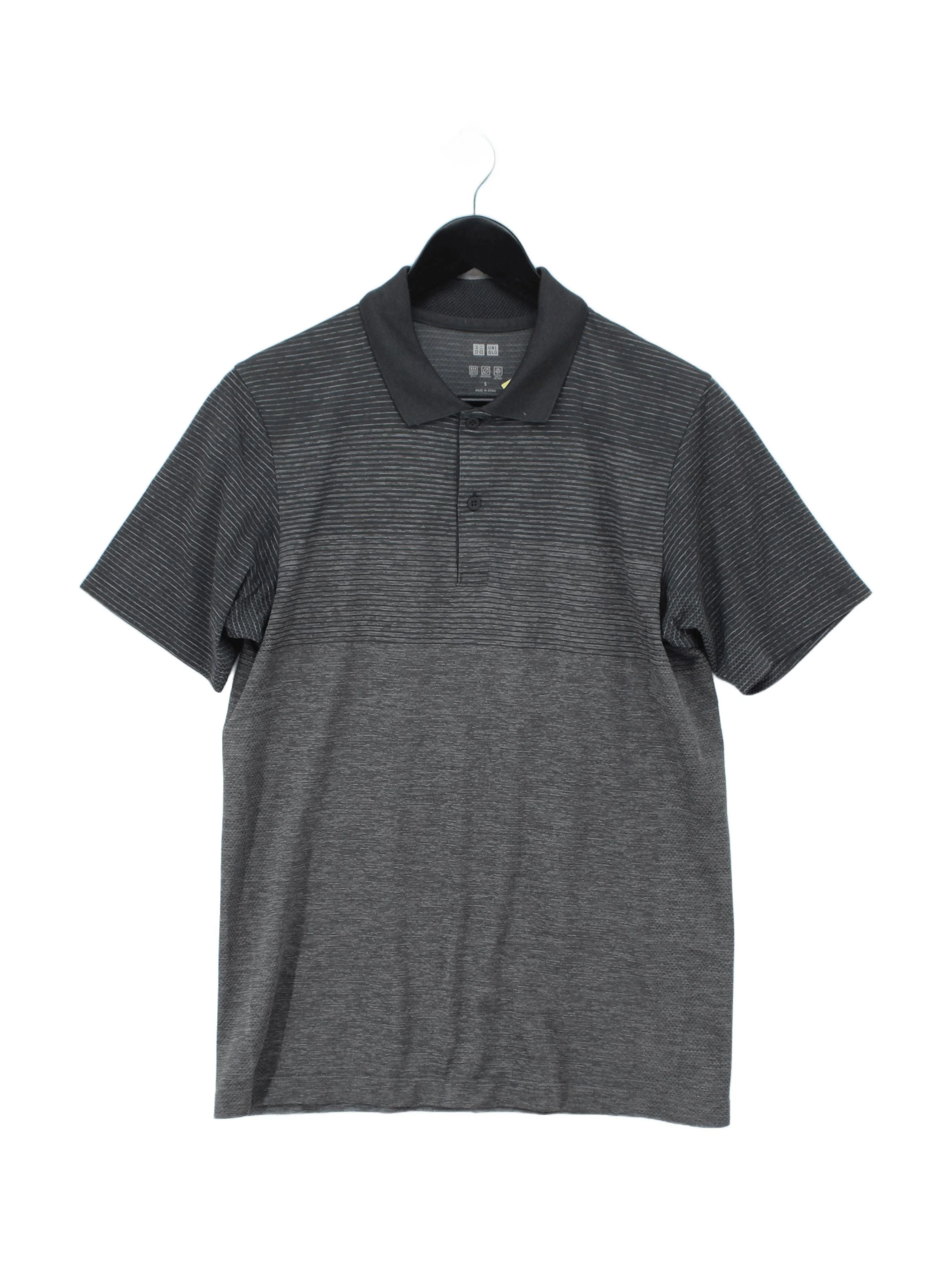 Uniqlo Men's Polo S Grey Striped Polyester with Polyamide Basic