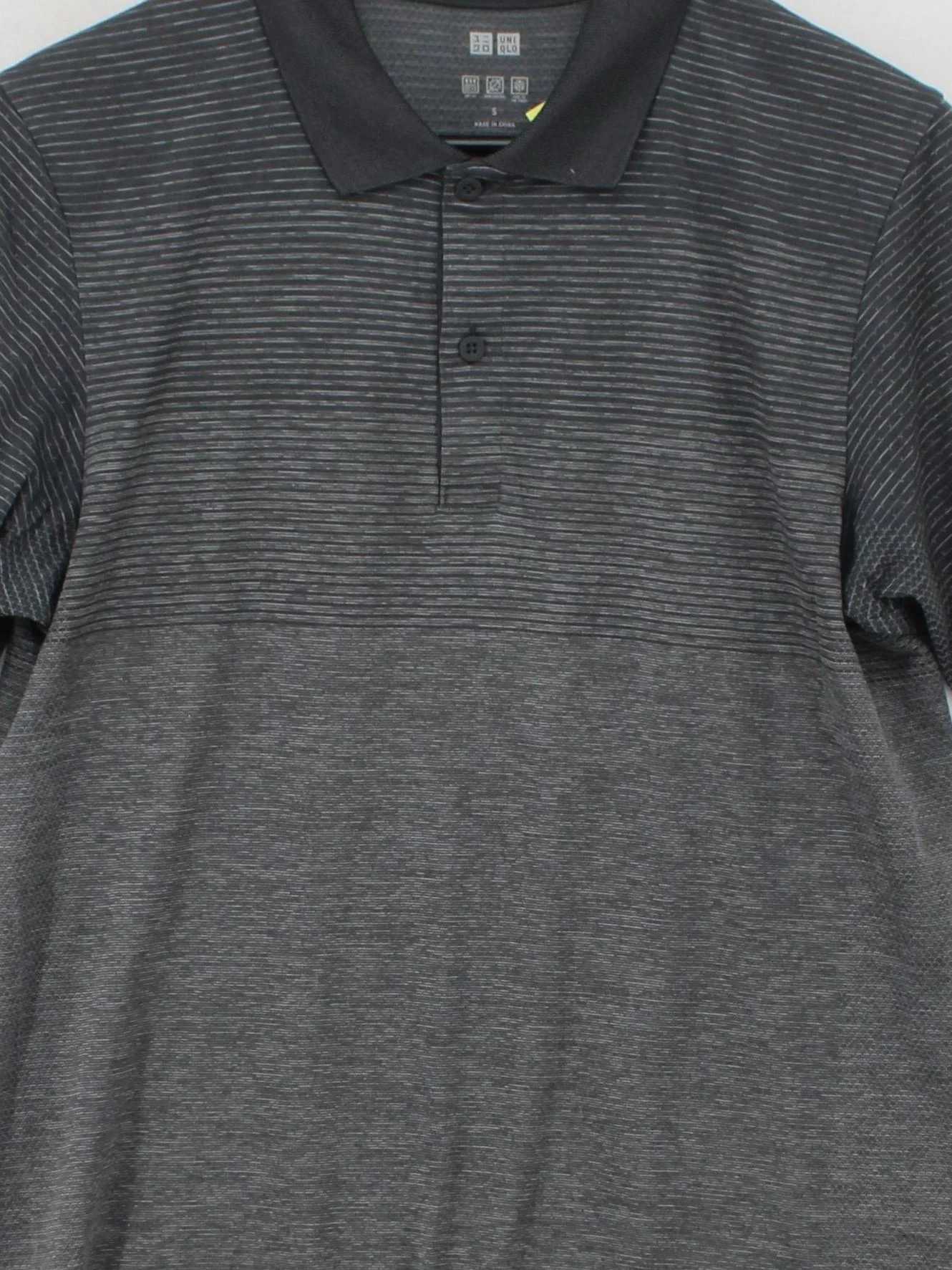 Uniqlo Men's Polo S Grey Striped Polyester with Polyamide Basic - Image 3