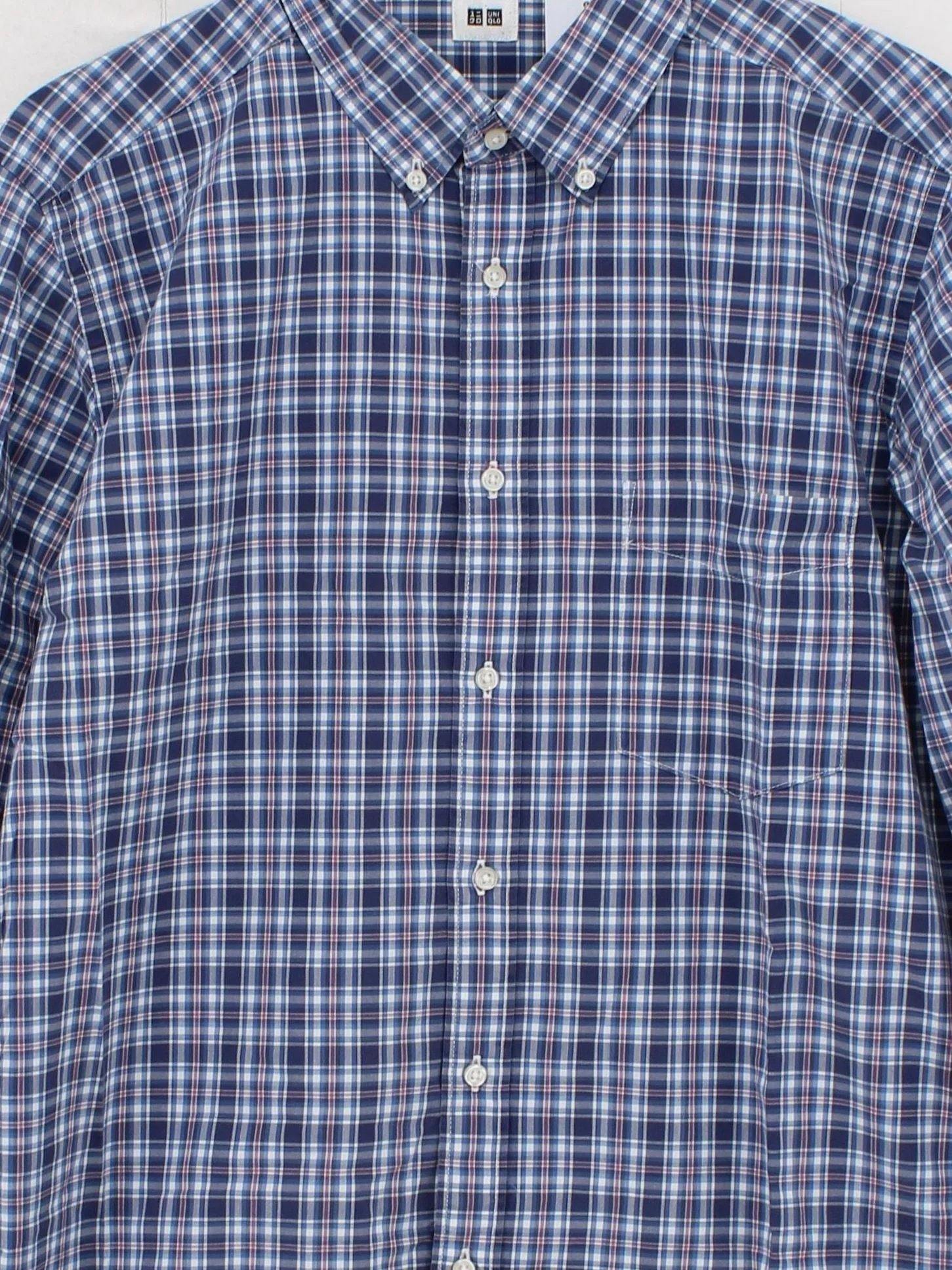 Uniqlo Men's Shirt L Blue Checkered 100% Cotton Basic - Image 3