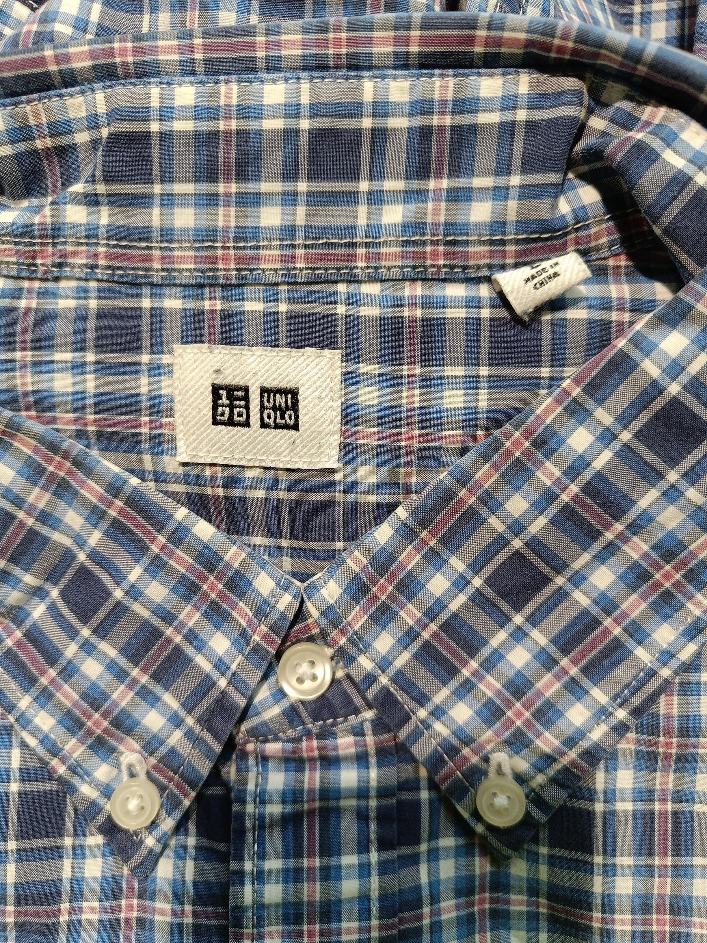 Uniqlo Men's Shirt L Blue Checkered 100% Cotton Basic - Image 5