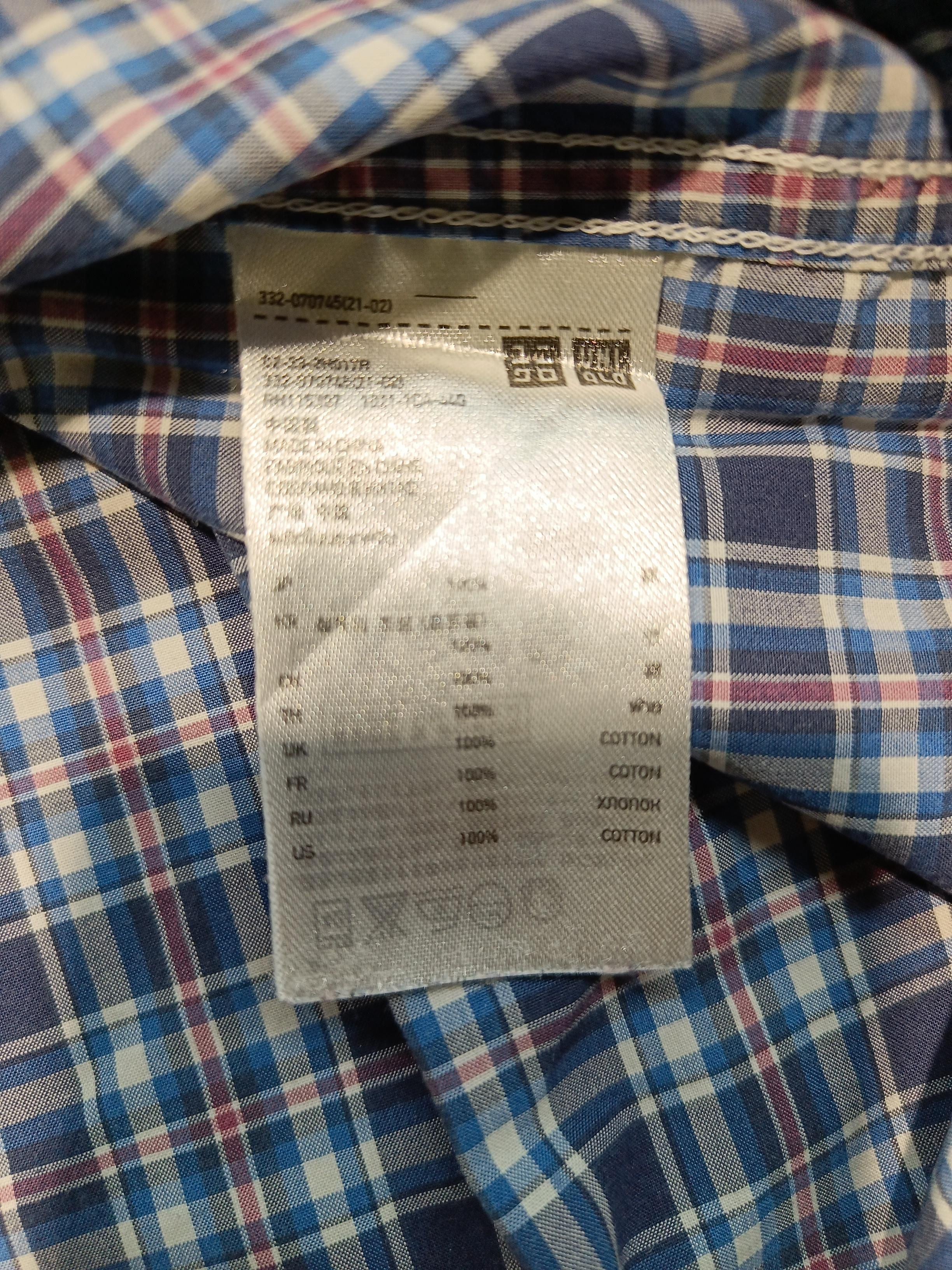 Uniqlo Men's Shirt L Blue Checkered 100% Cotton Basic - Image 6