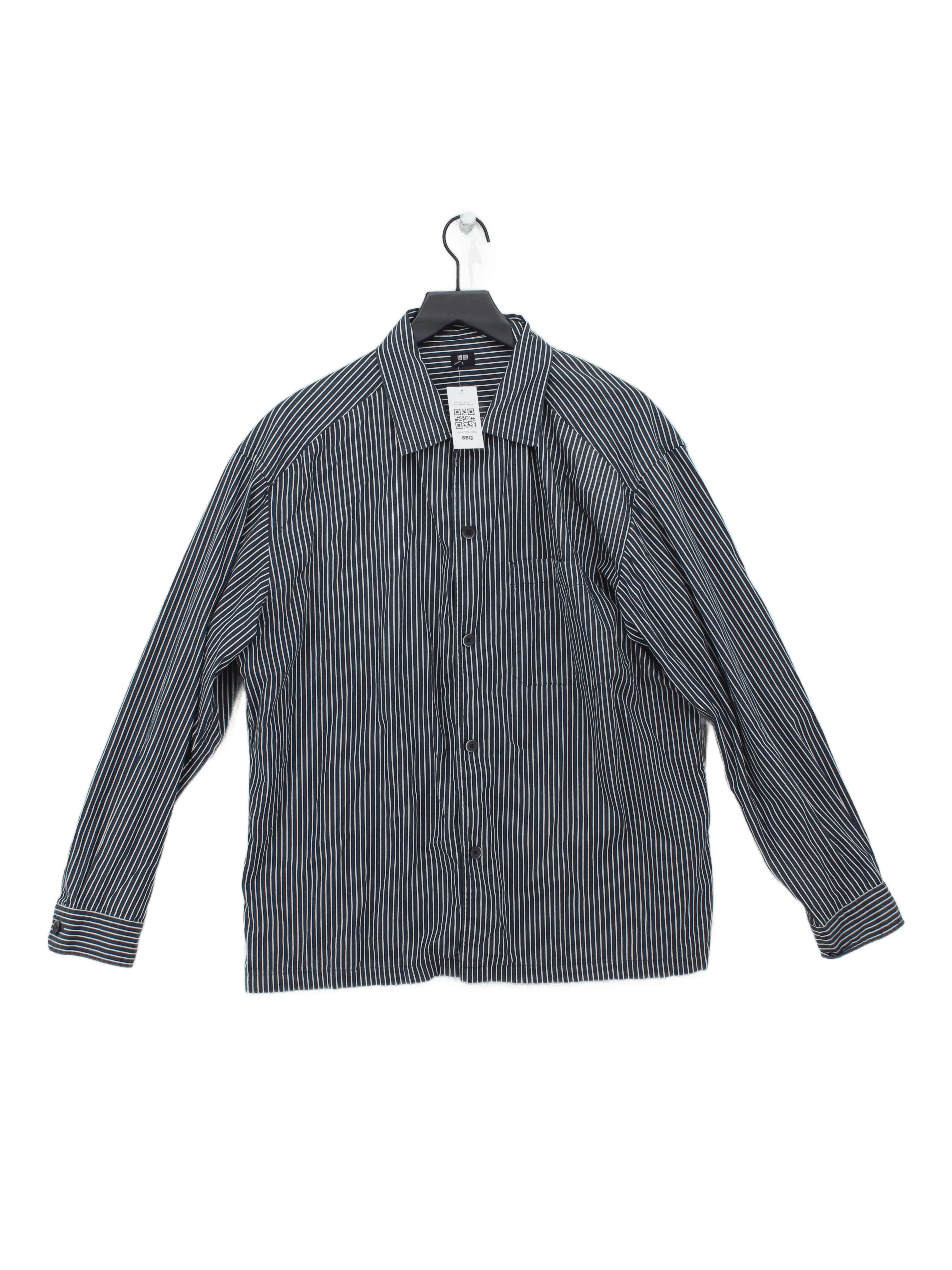 Uniqlo Men's Shirt L Blue Striped 100% Cotton Basic