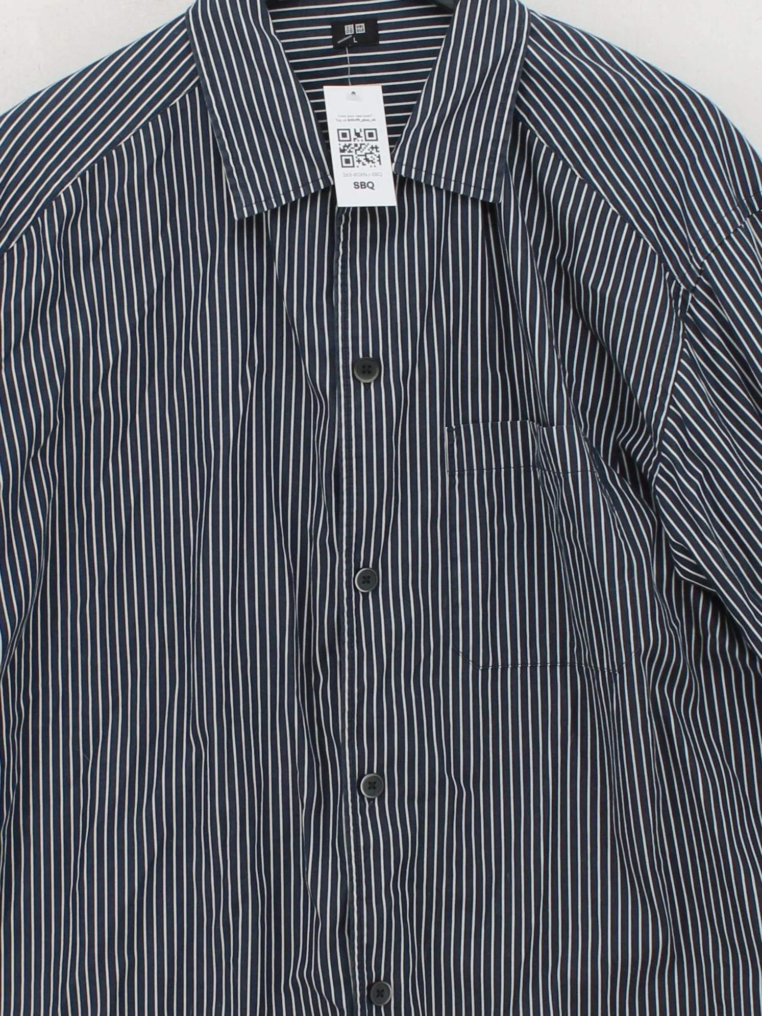 Uniqlo Men's Shirt L Blue Striped 100% Cotton Basic - Image 3