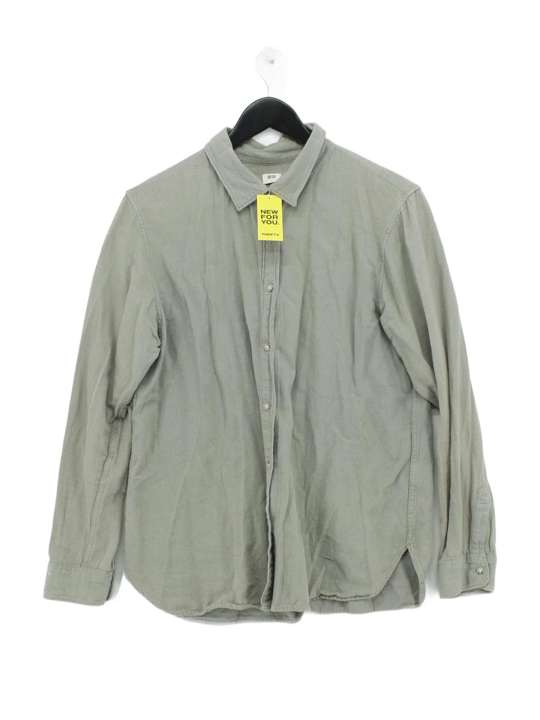 Uniqlo Men's Shirt L Green 100% Cotton Basic